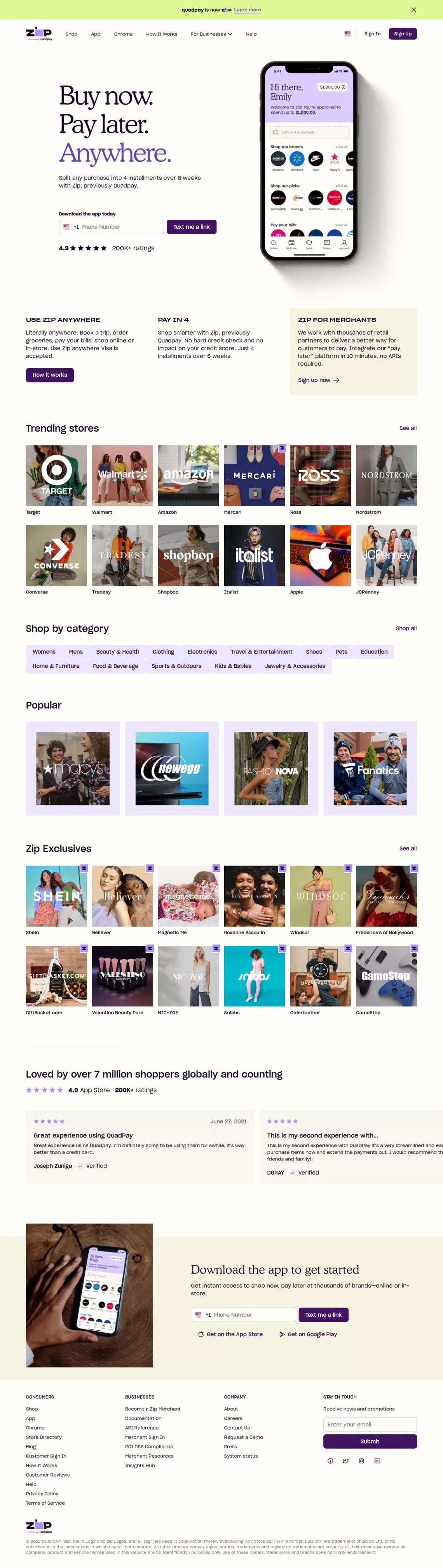 Buy Now, Pay Later with Zip, previously Quadpay on Landbook get inspired by landing design