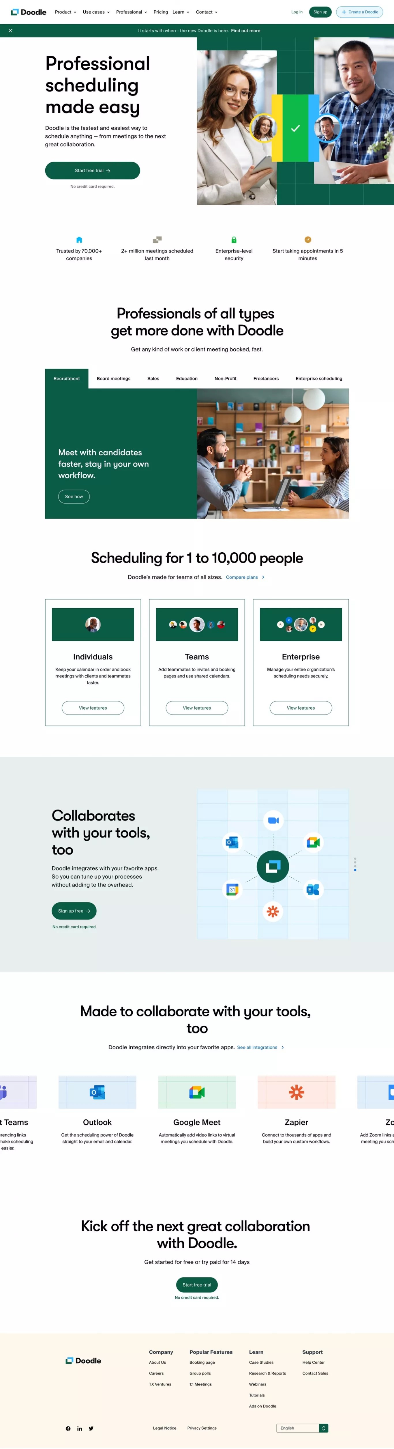 Free online meeting scheduling tool Doodle on Landbook get inspired by landing design and more