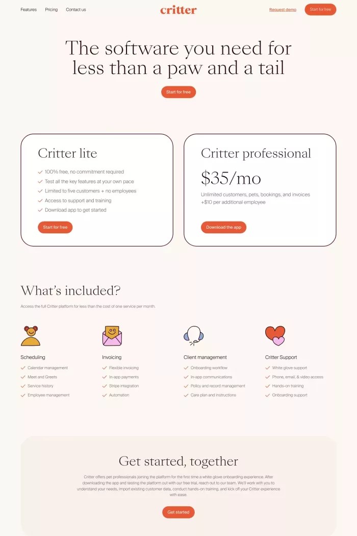 Critter The best mobile software for pet care businesses on Landbook get inspired by