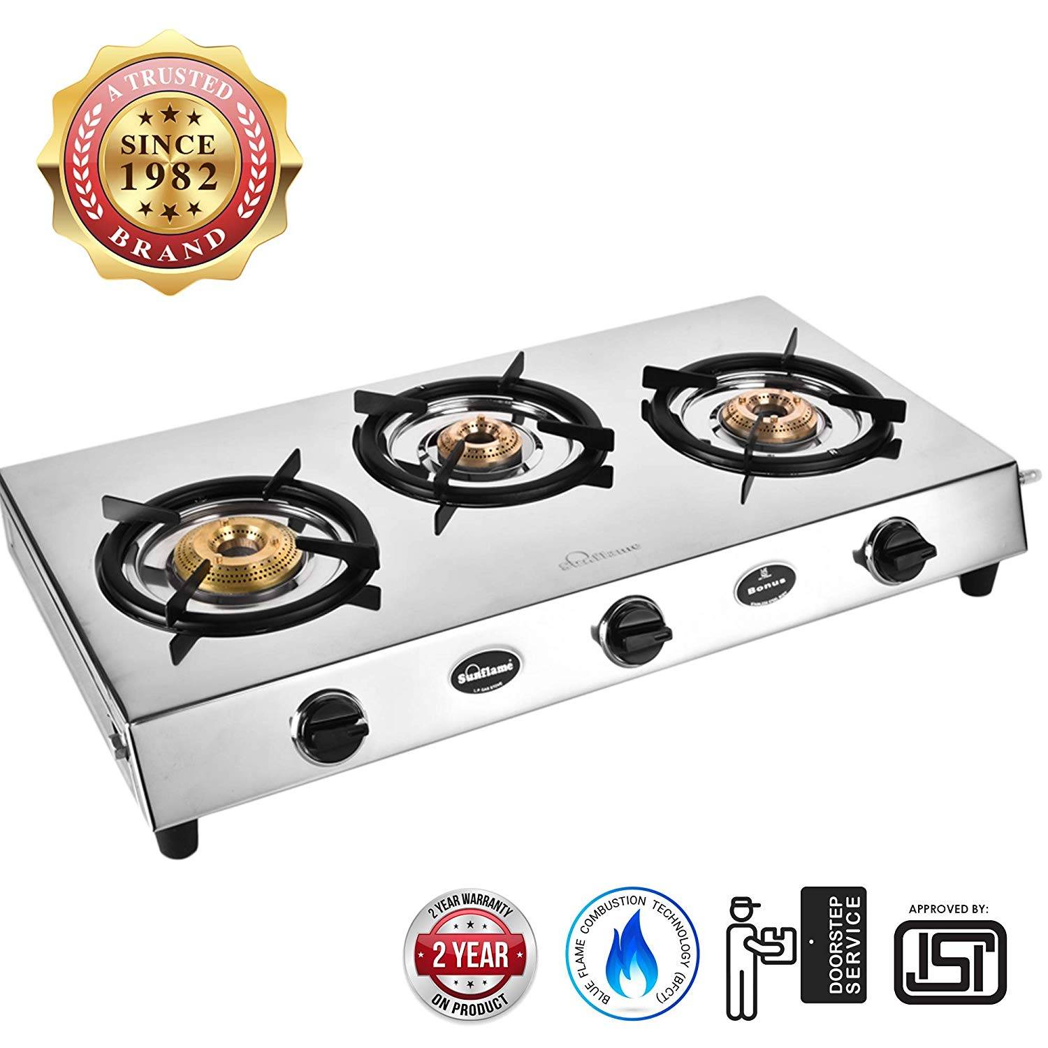 Buy Sunflame Gas Stove 3 Burner Bonus DX Stainless Steel Cooking