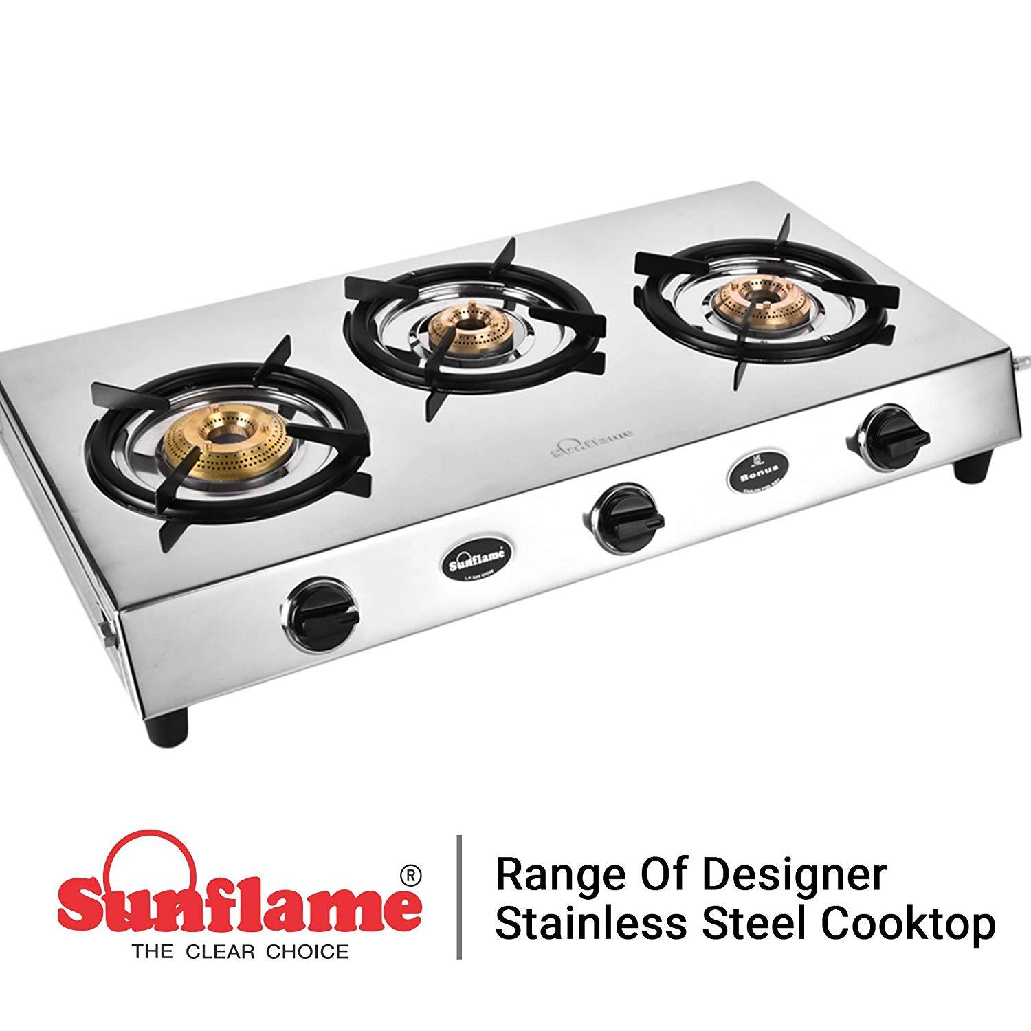 Buy Sunflame Gas Stove 3 Burner Bonus DX Stainless Steel Cooking