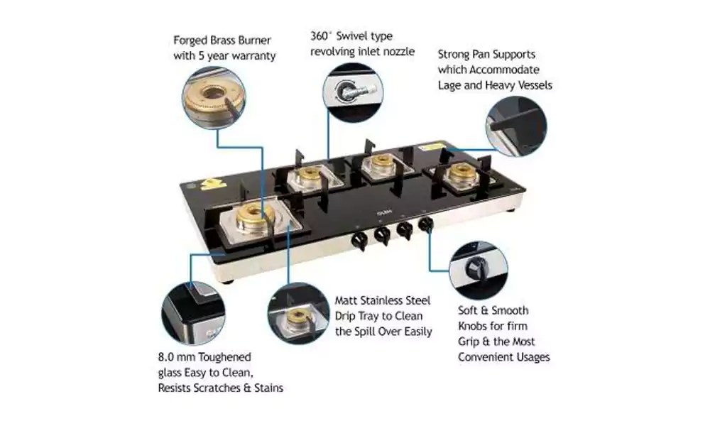 Buy Glen Gas Stove 4 Burner GL 1049 GT BB Online From Lotus