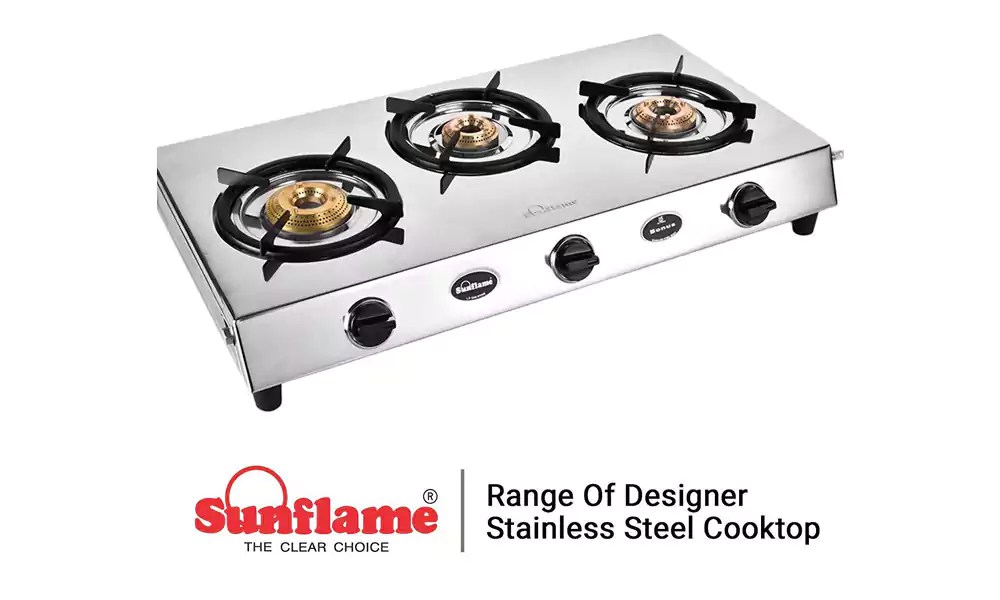 Buy Sunflame Gas Stove 3 Burner Bonus DX SS 3B Stainless Steel Online