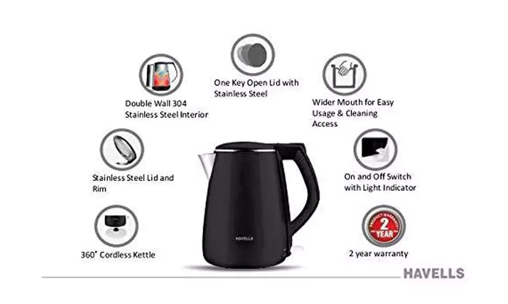 Buy Havells Electric Kettle 1.2 Litre 1500 Watts Aqua Plus Black Online