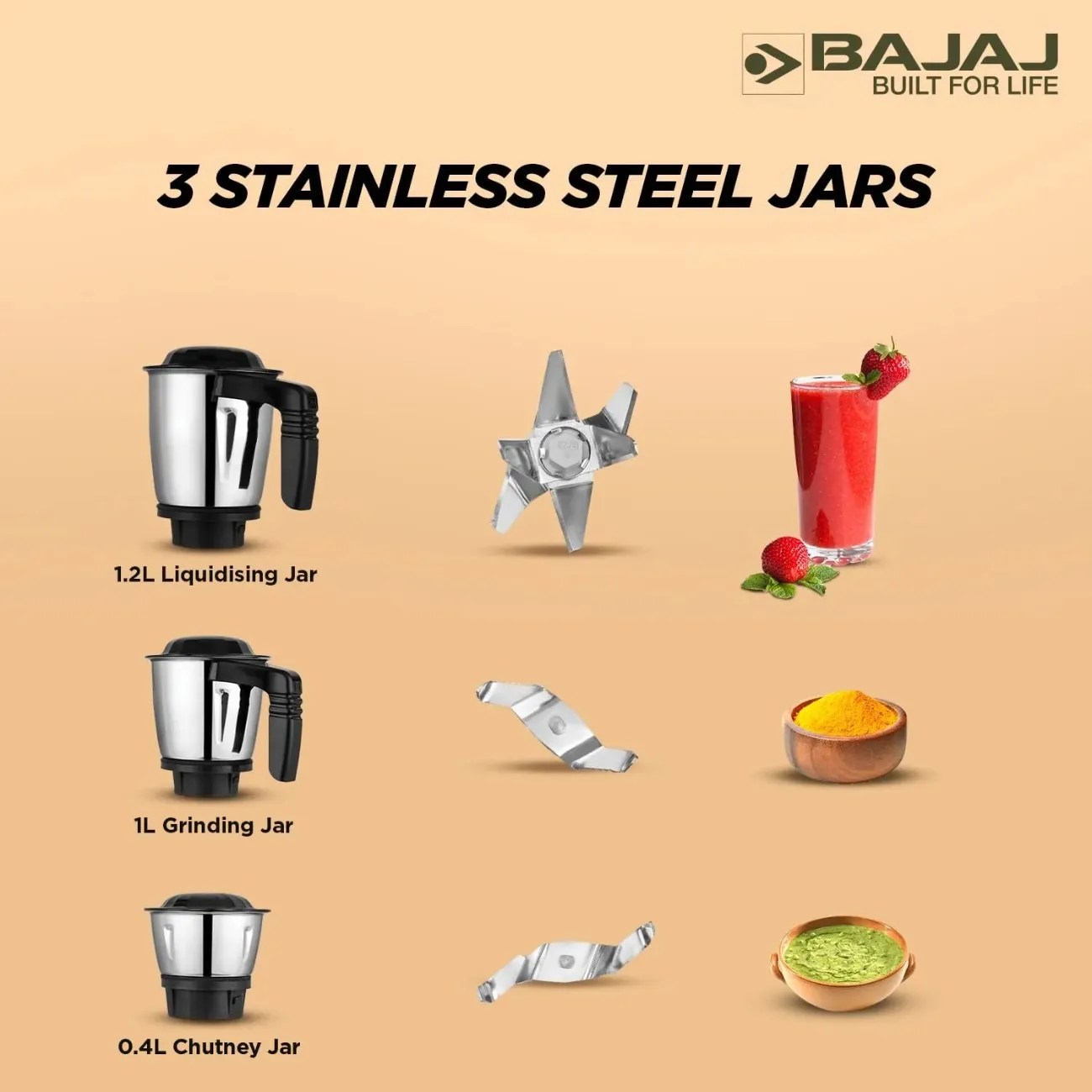 Buy Bajaj Mixer Grinder 750 Watts 3Jar Military Series Finesse Black