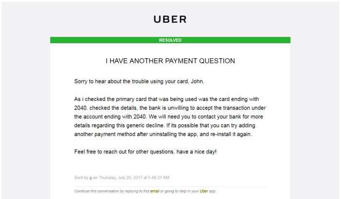 Uber Plus Card Declined Sinyaya