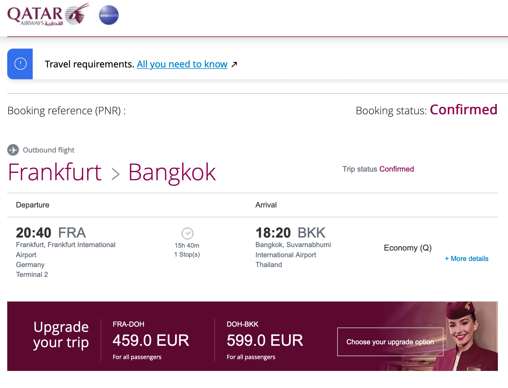 Reminder Qatar Airways Online Cash Upgrade Portal Offers Discount For