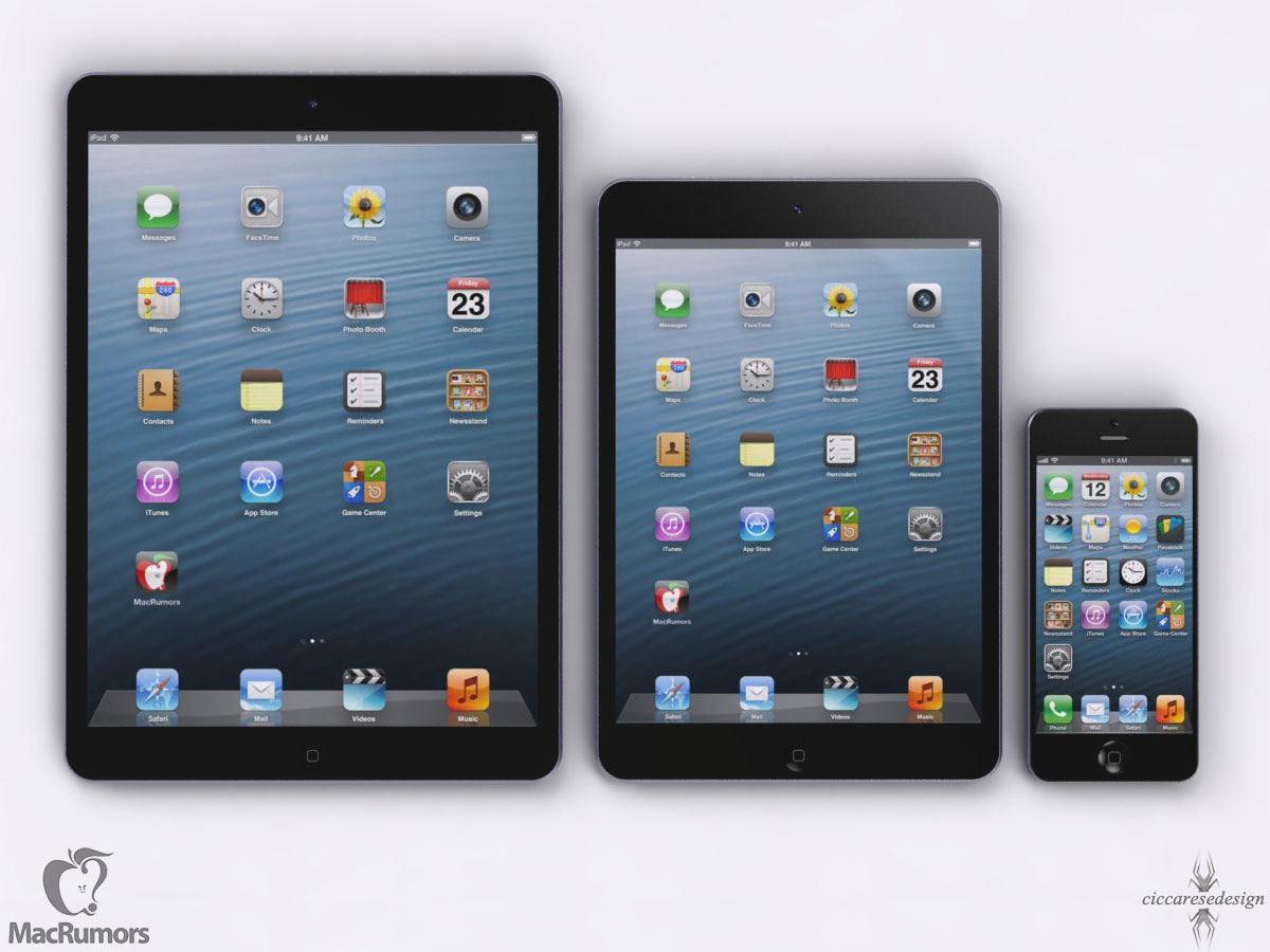 Size Comparison of iPad 4, iPad Mini, iPhone 5 and iPad 5