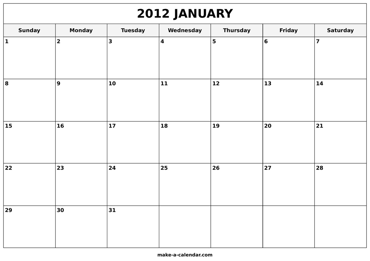 Printable January 2012 Calendar Make a Calendar
