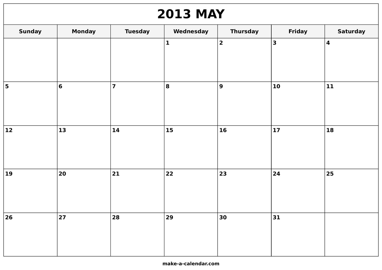 Printable May 2013 Calendar Make a Calendar