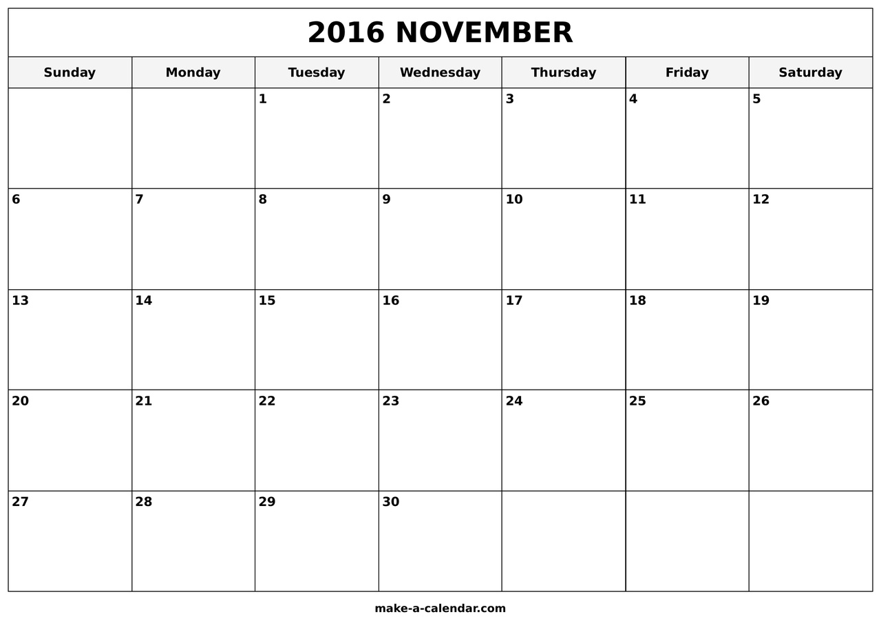 Printable November 2016 Calendar Make a Calendar