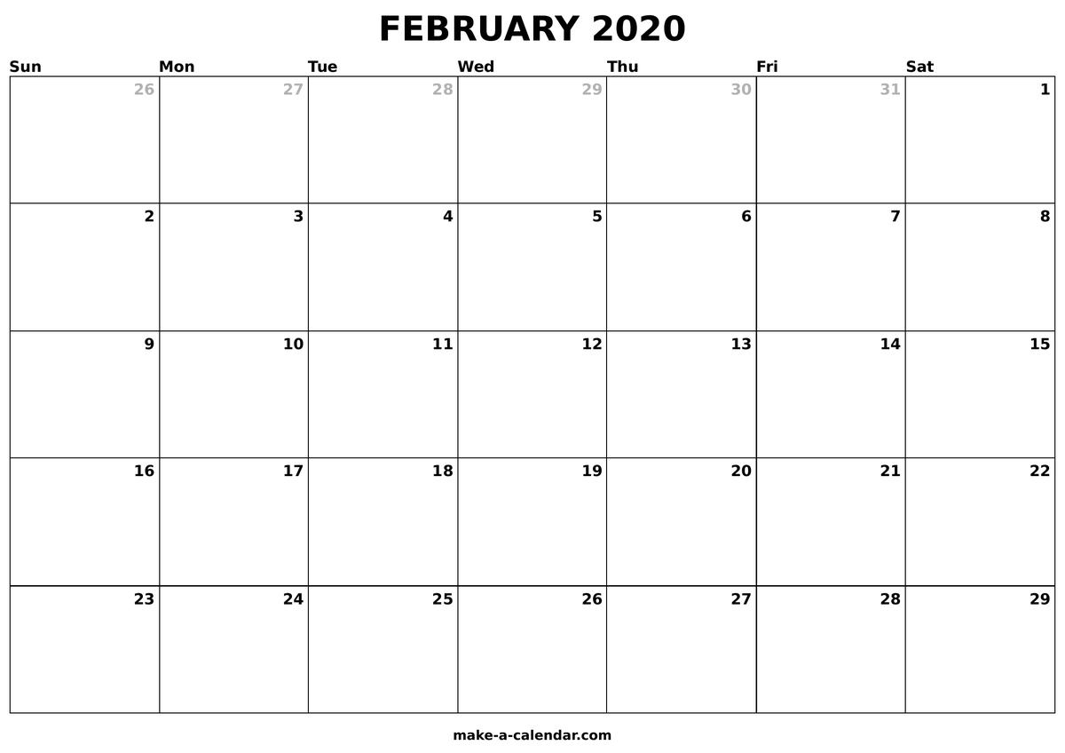 Printable February 2020 Calendar Make a Calendar