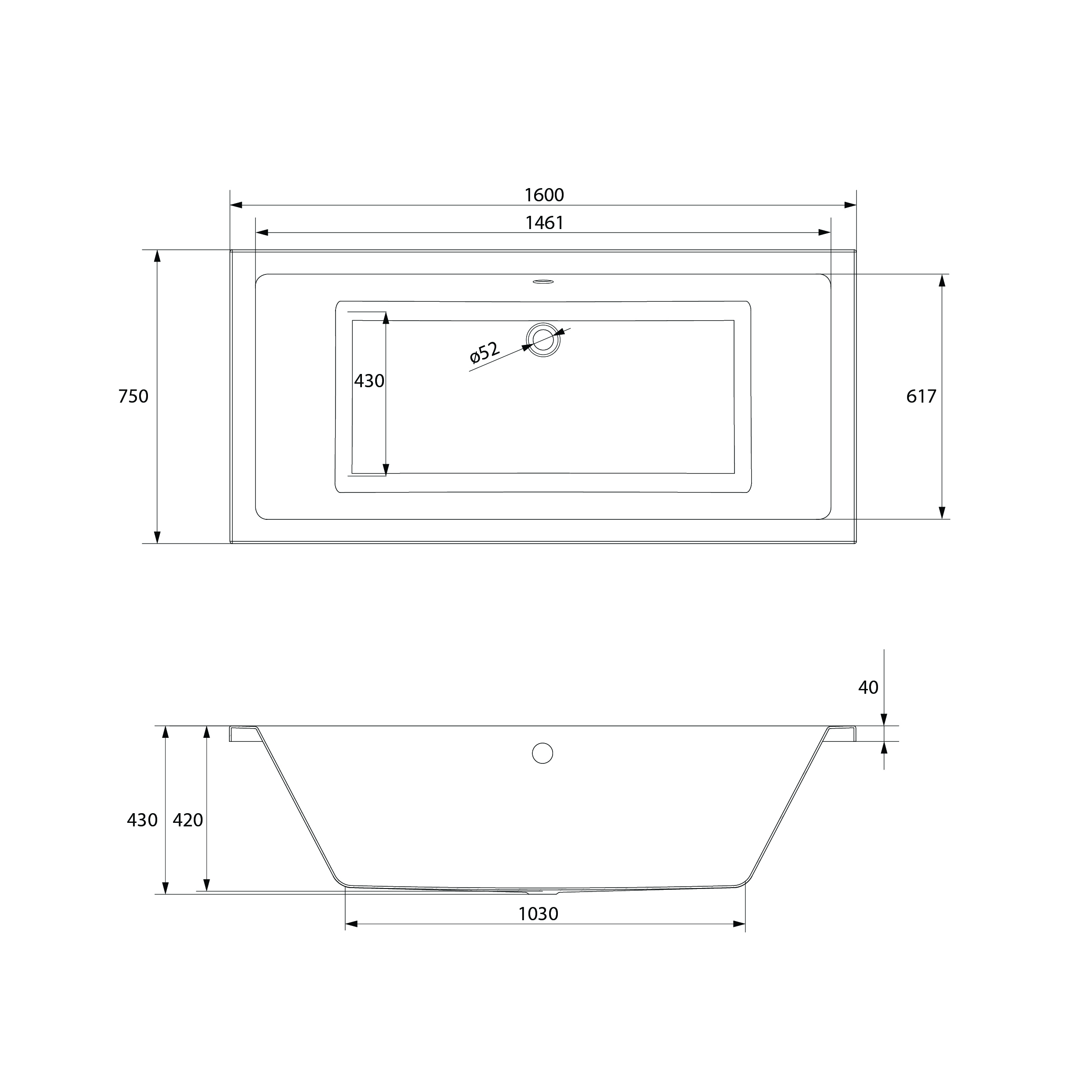 Baignoire Design Rectangulaire A Encastrer En Acrylique 160x75 Tablier Central