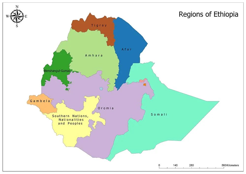 Ethiopia Political Map and Regions Mappr