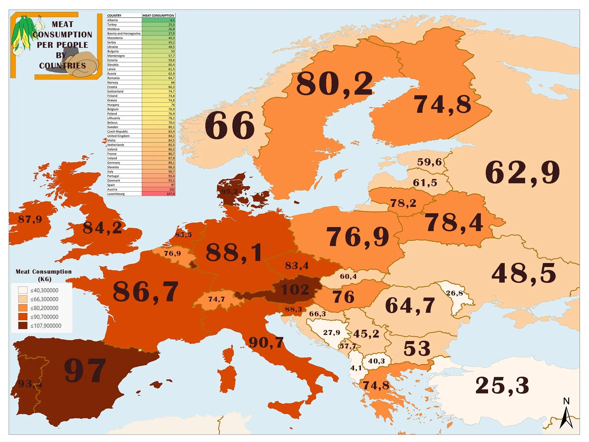 Meat Consumption by Countries Mappr