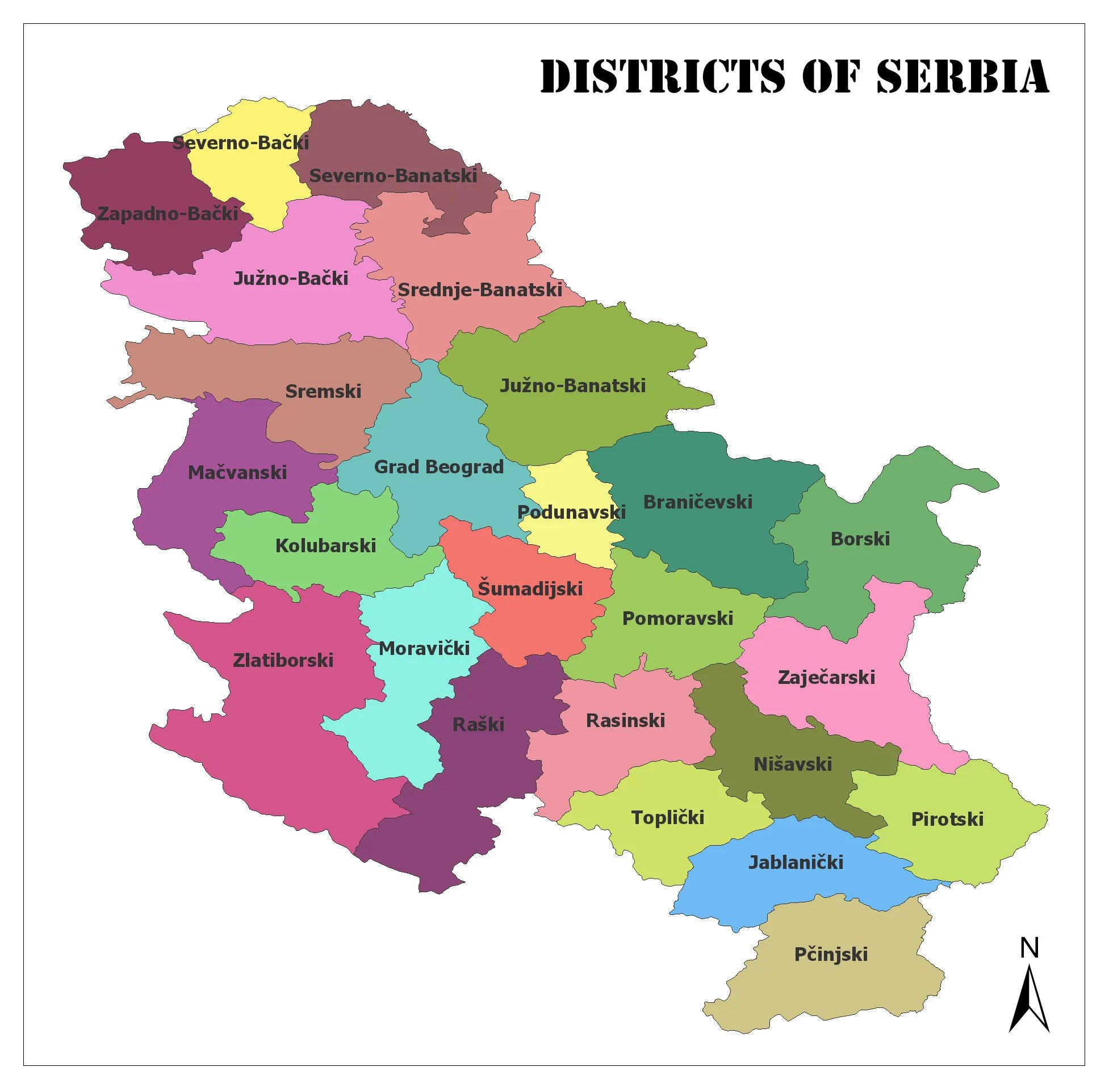 Districts of Serbia Mappr