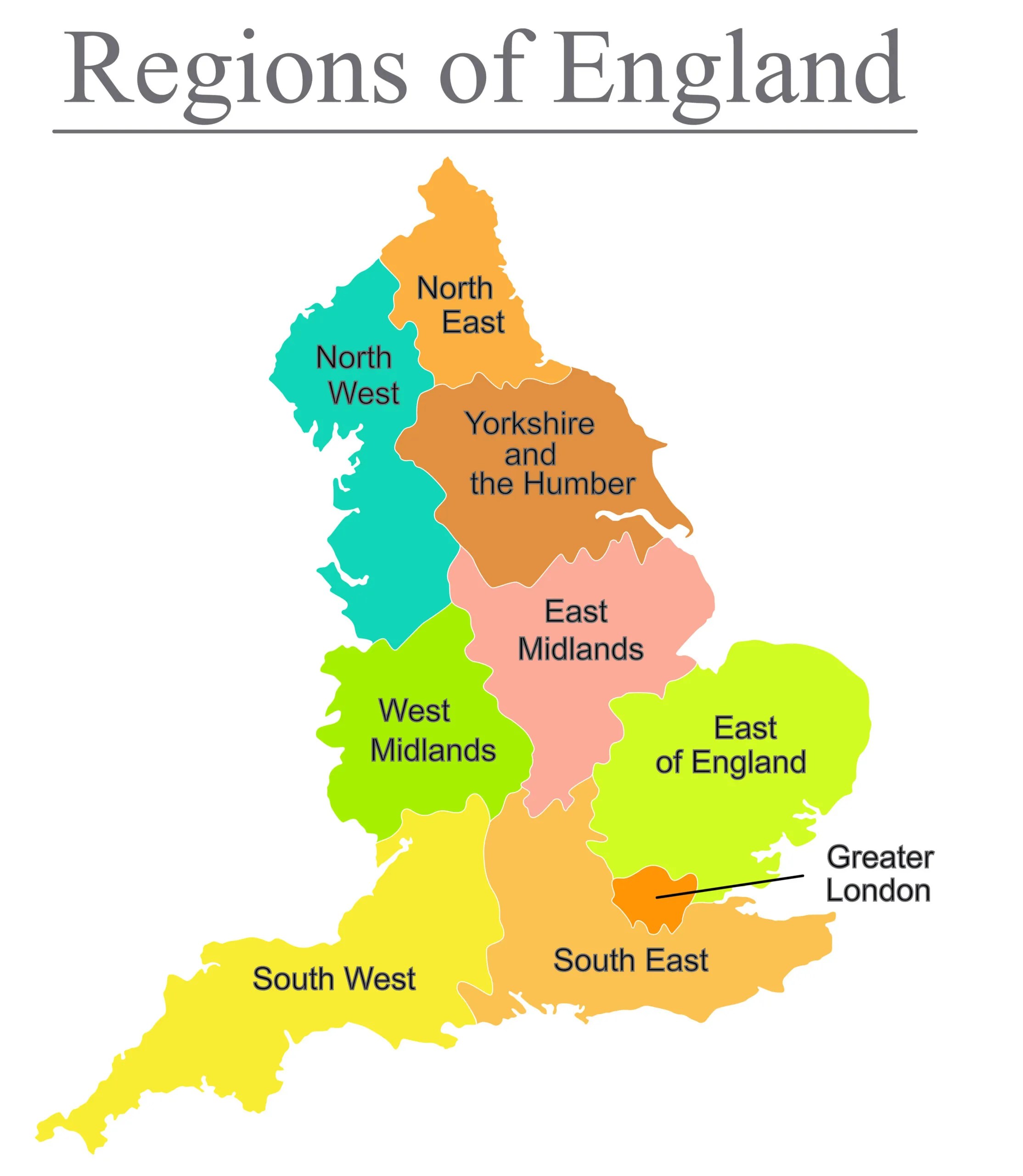 Regions of England Map and Tourist Attractions Mappr