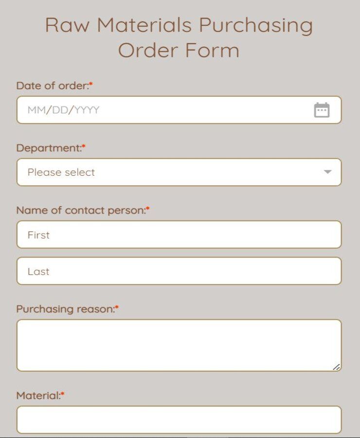 Free Raw Materials Purchasing Order Form Template 123FormBuilder
