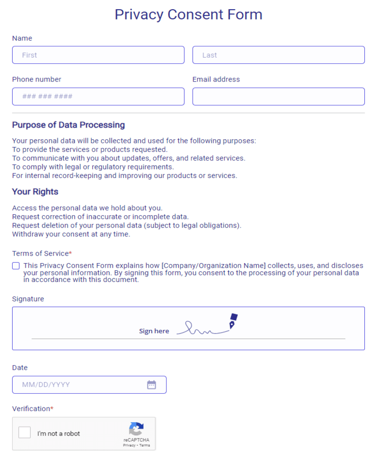 Privacy Consent Form Template 123FormBuilder