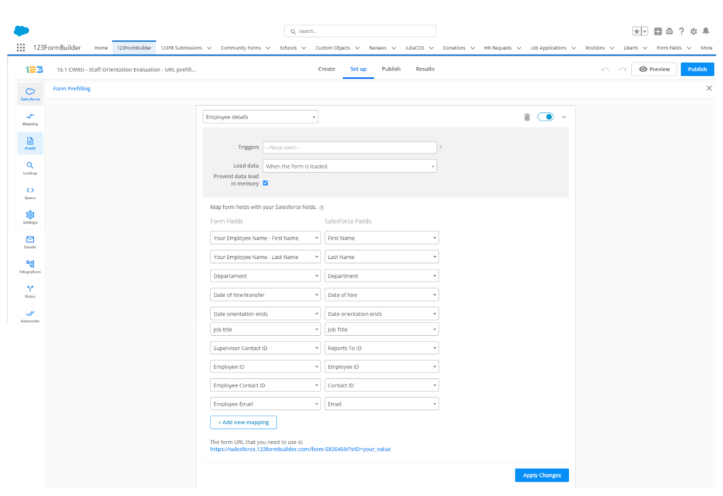 Prefill Forms Through the URL in Salesforce with 123FormBuilder