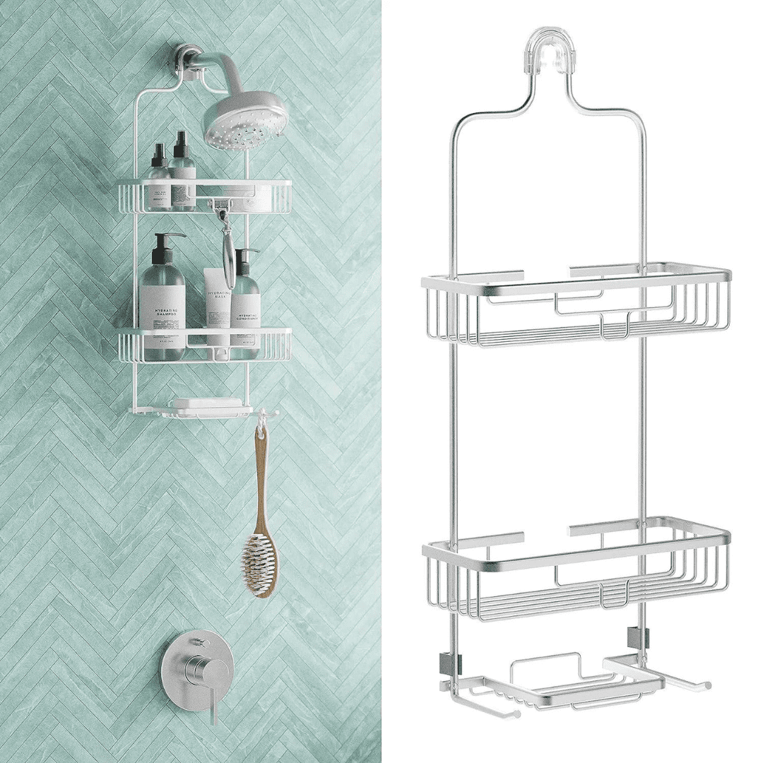 Zenna Home Hanging Shower Caddy, Over the Shower Head Bathroom Storage