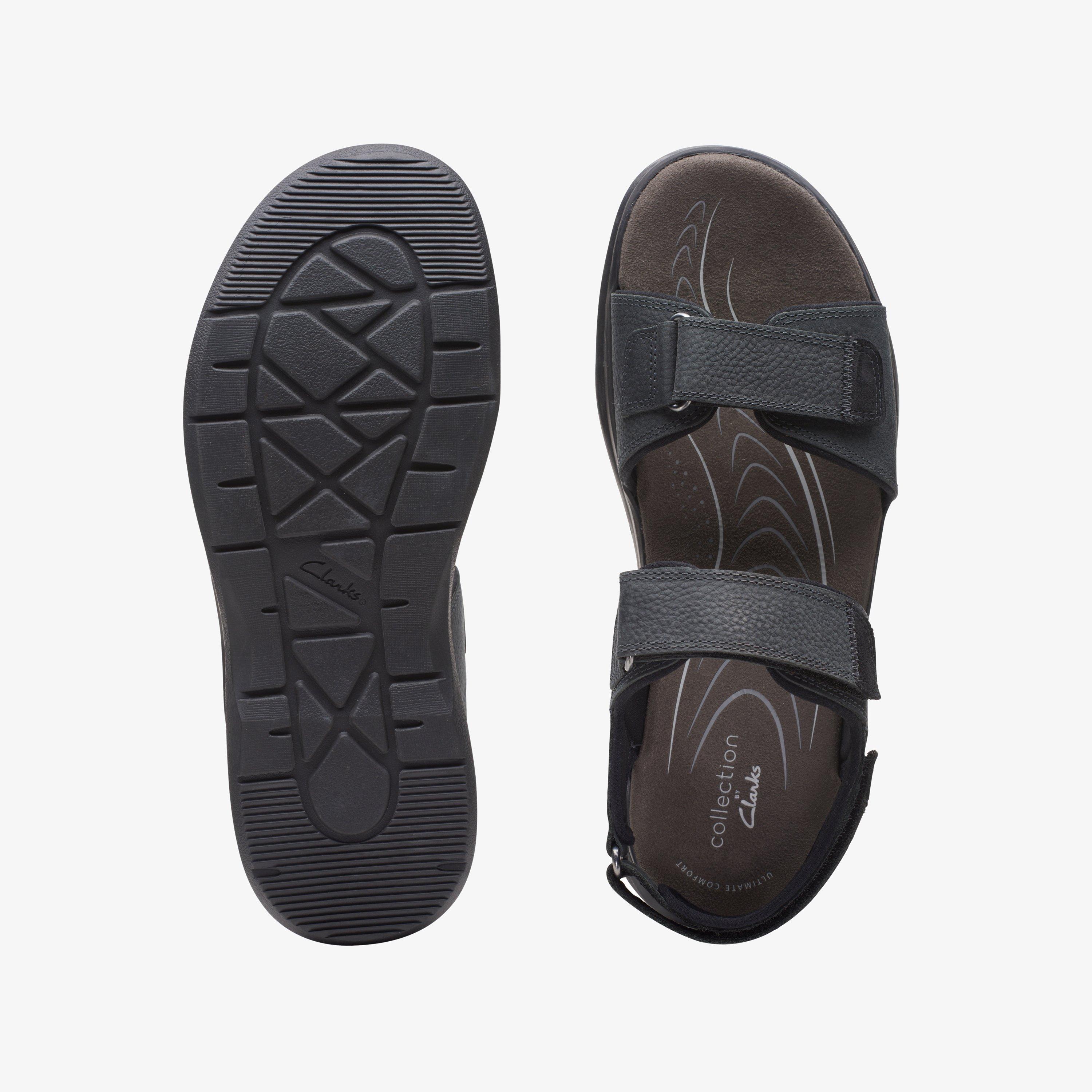 Mens Hapsford Creek Black Tumbled Leather Flat Sandals Clarks Outlet