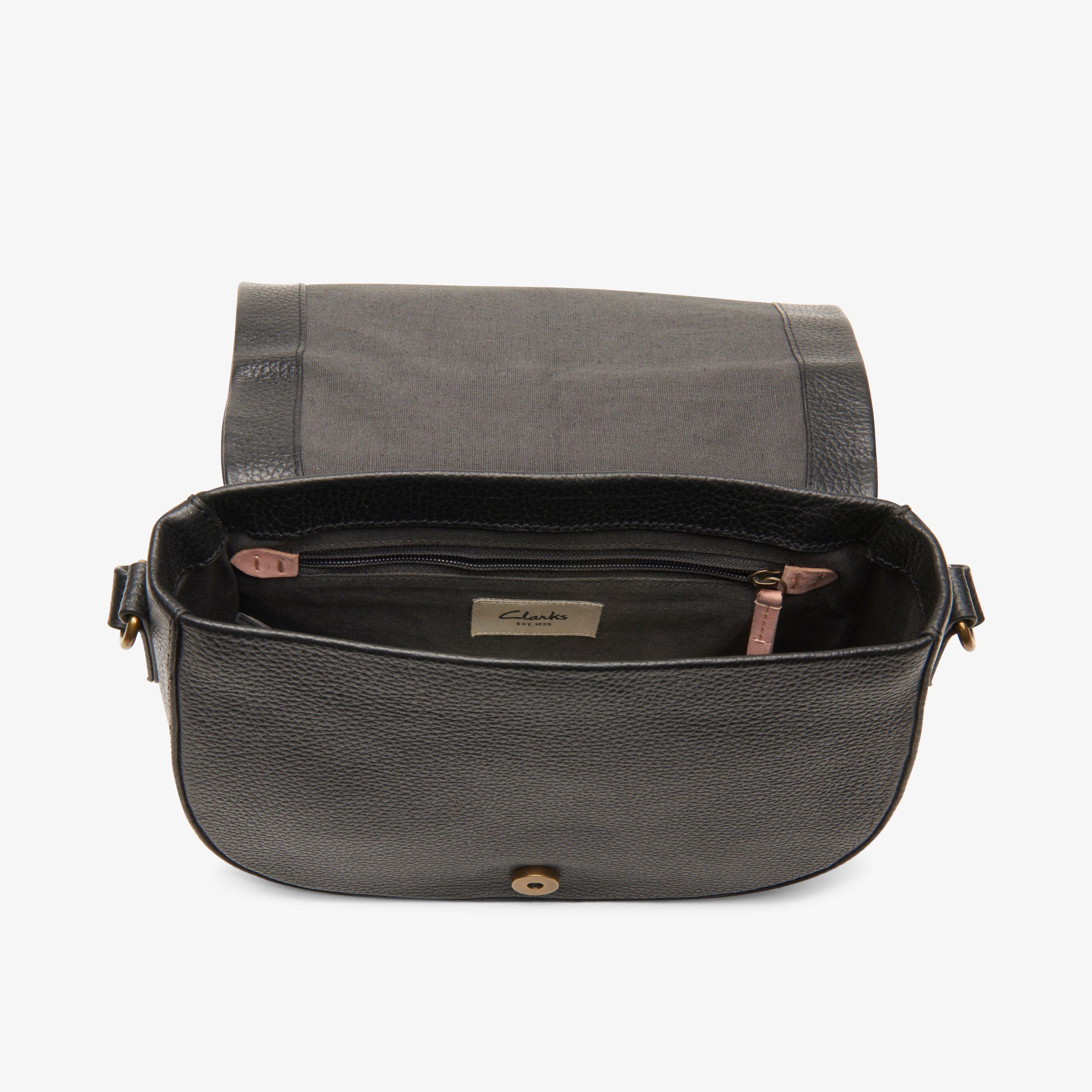 Womens Noni Saddle Black Leather Across Body Bag Clarks Outlet