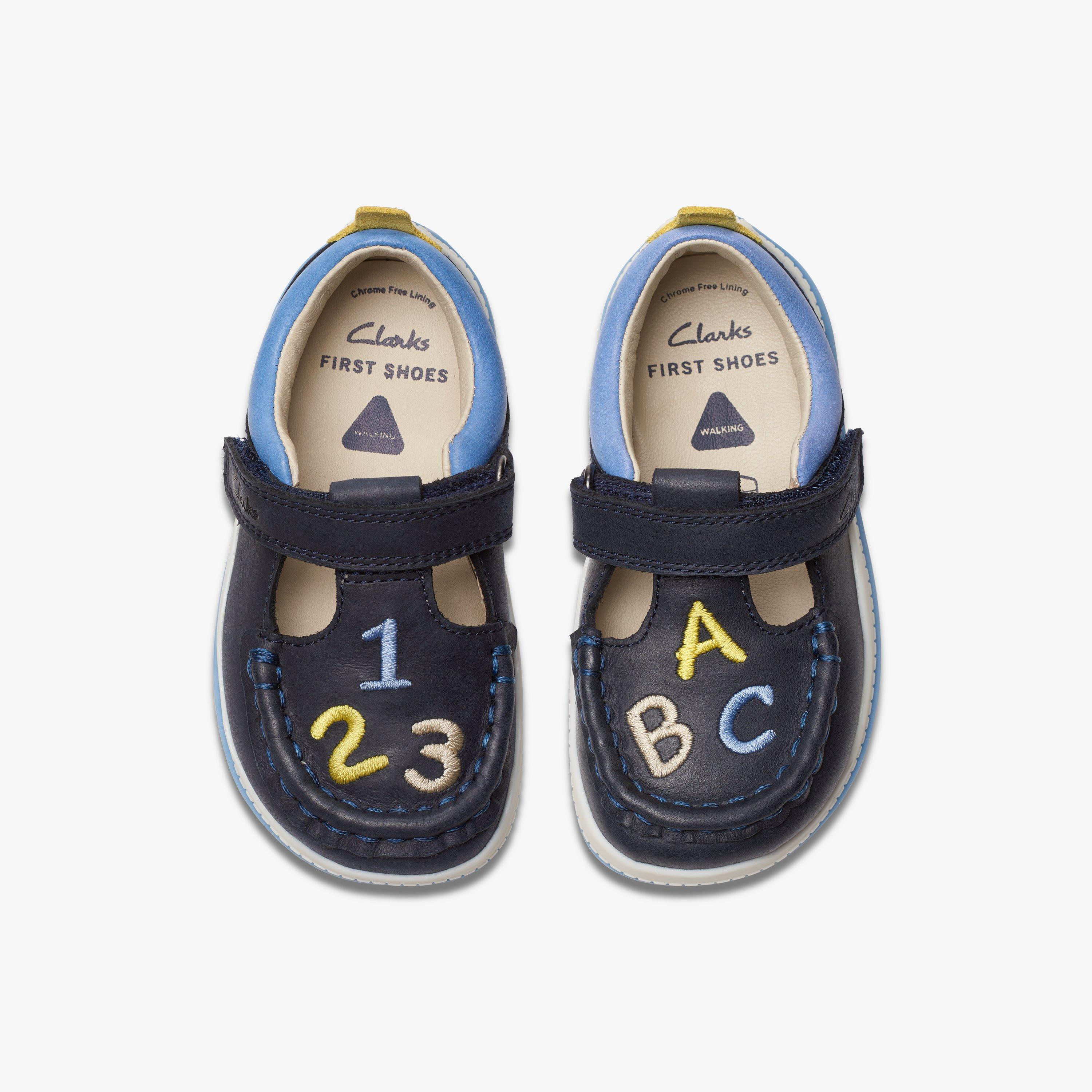 Boys, Girls, Kids Unisex Noodle Shine Toddler Navy T Bar Shoes Clarks UK