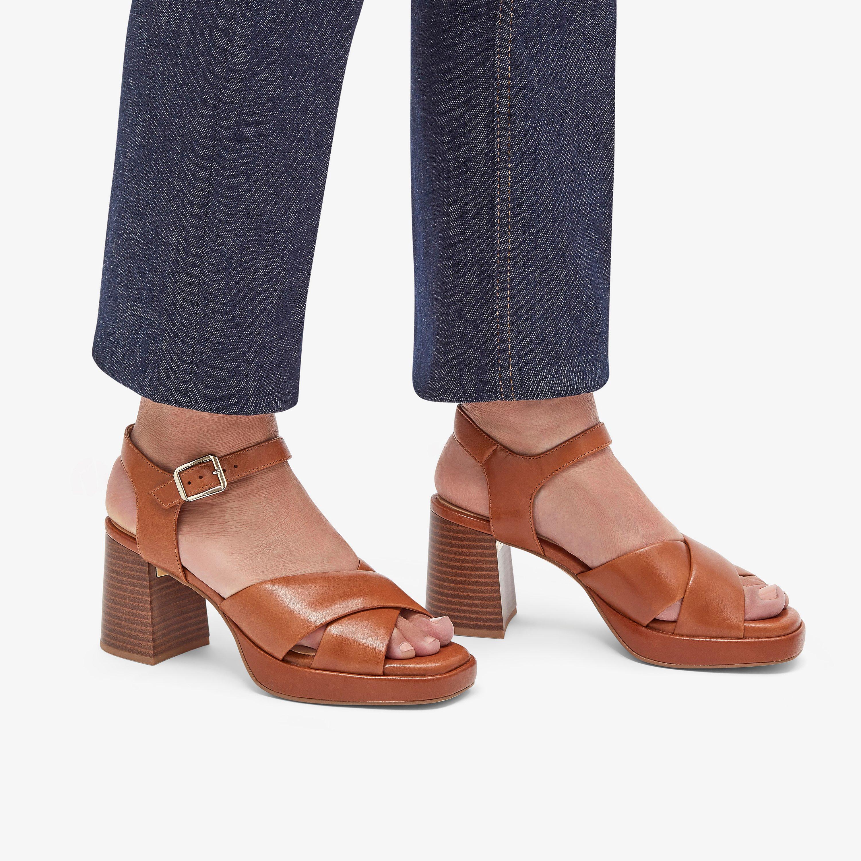 WOMENS Ritzy 75 Rae Tan Leather Heeled Sandals Clarks US