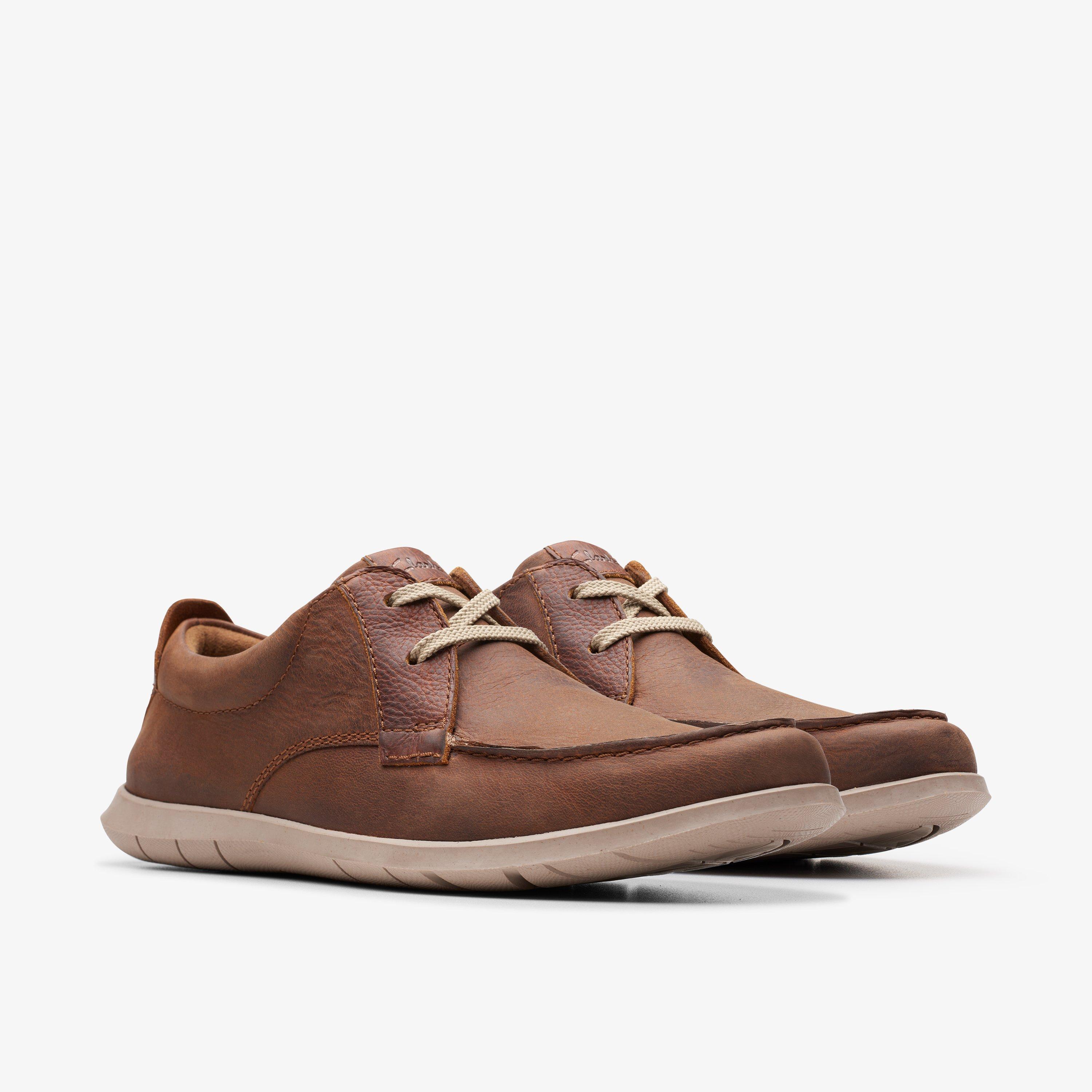MENS Flexway Lace Dark Tan Leather Boat Shoes Clarks US