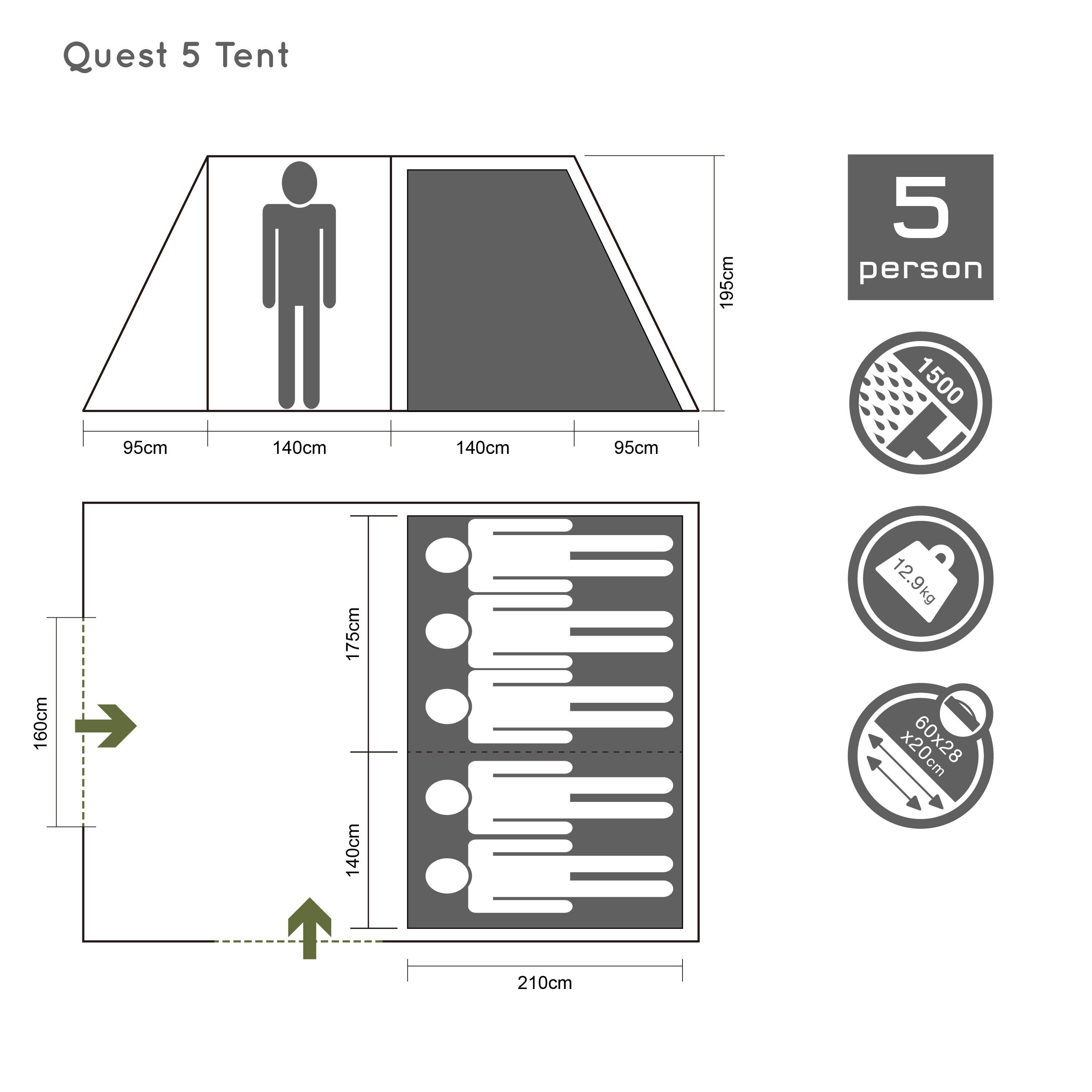 Gelert Quest 5 Tent Tents Family Sports Direct MY