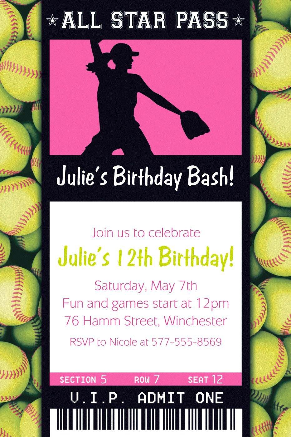 Custom Softball Ticket Invitation Party City