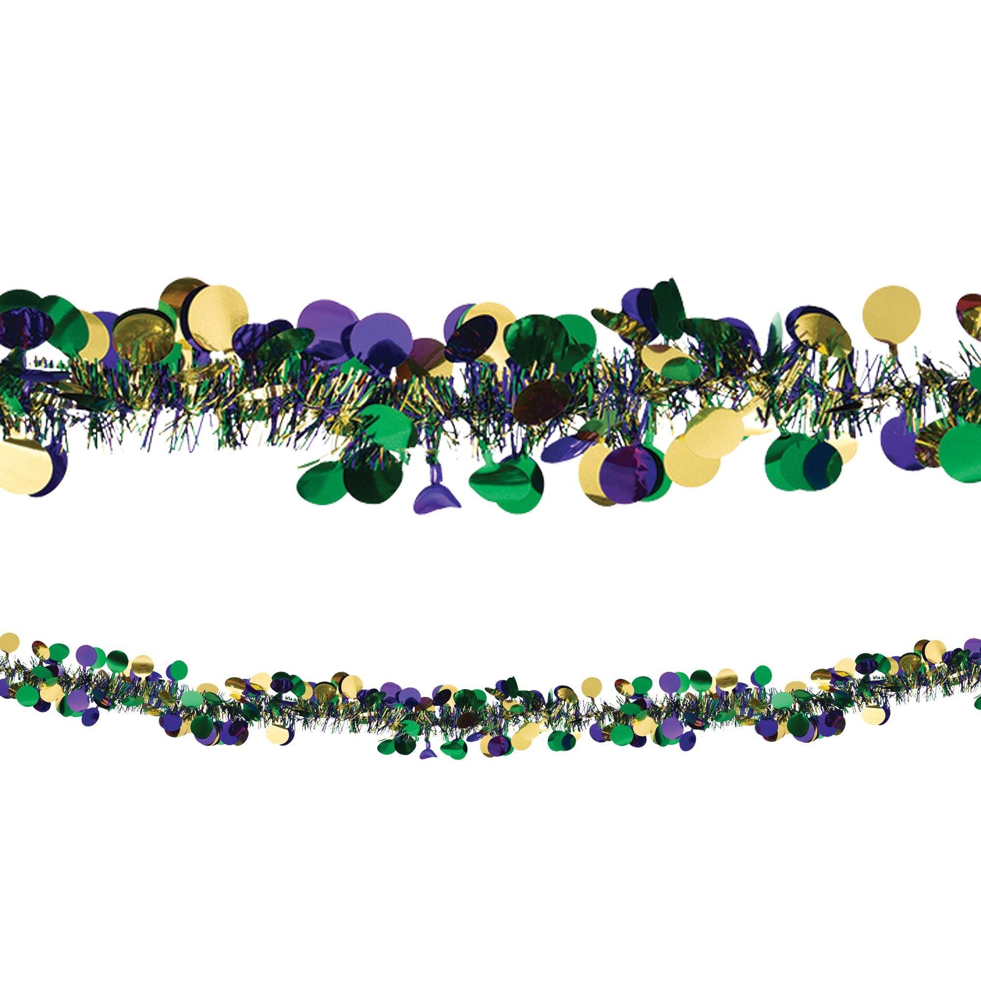 Mardi Gras Purple, Green, and Gold Coin & Tinsel Garland, 12ft Party City