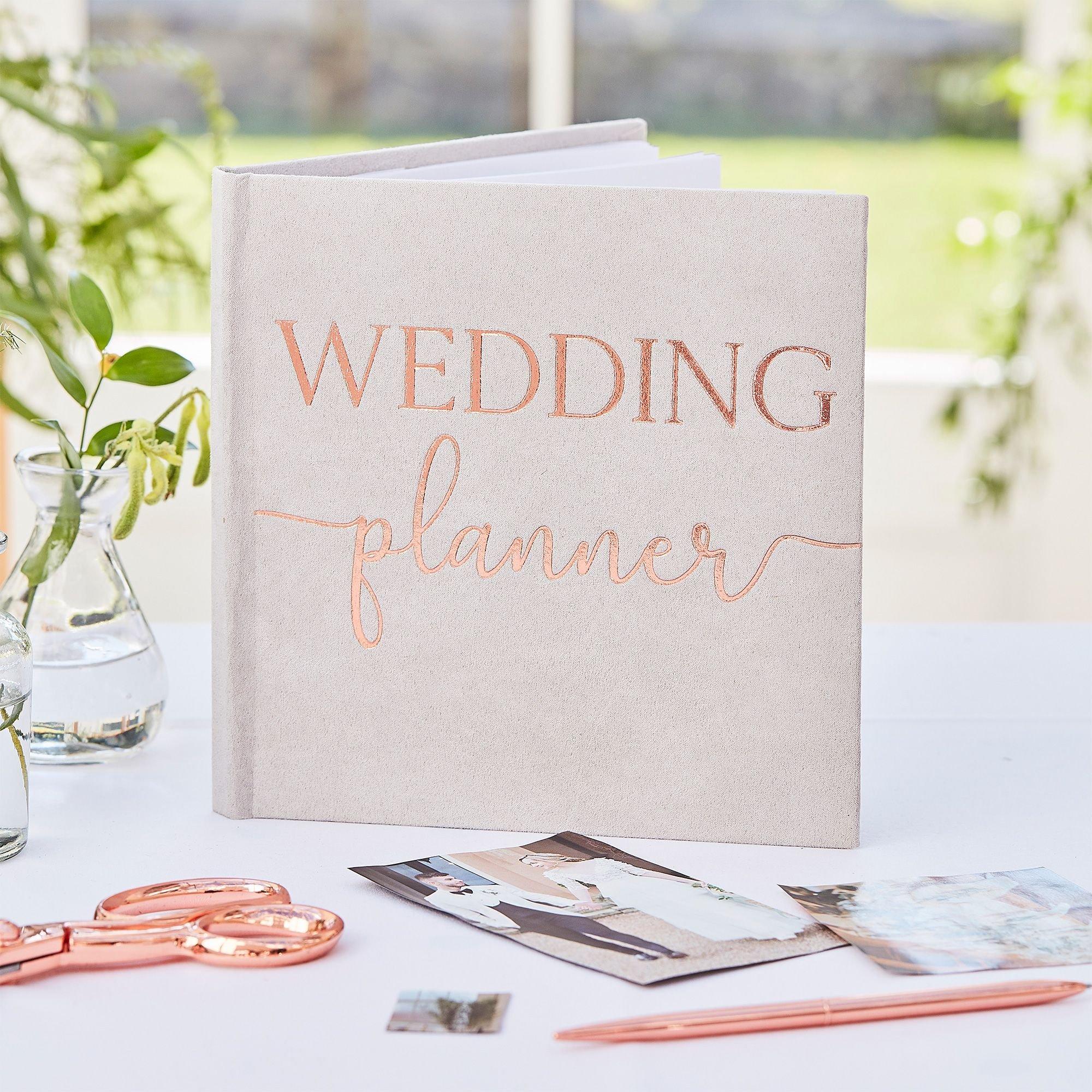 Ginger Ray Linen & Metallic Rose Gold Wedding Planner 9in x 9in Party