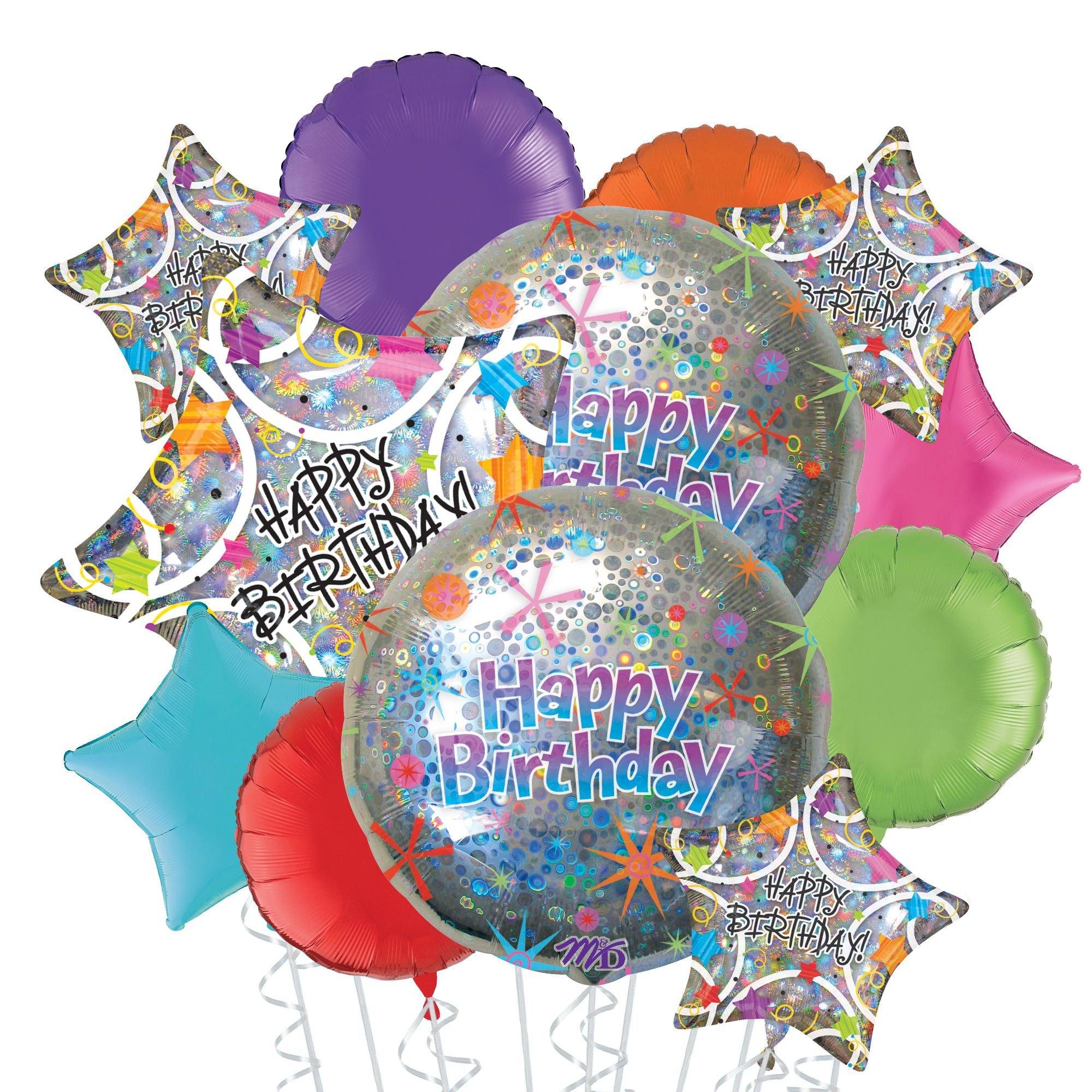 Holographic Happy Birthday Deluxe Balloon Bouquet, 12pc Party City