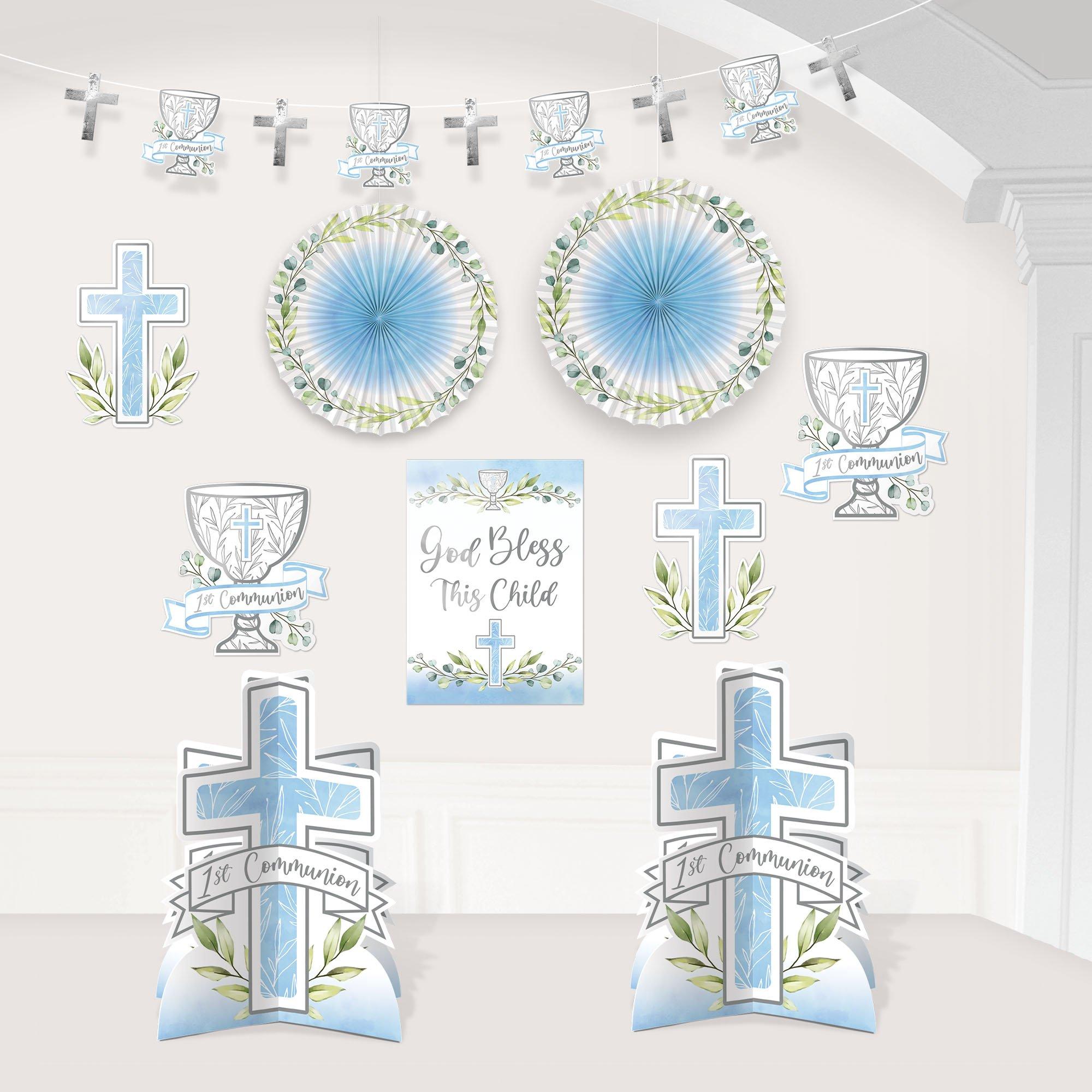 Blue My First Communion Room Decorating Kit, 10pc Party City