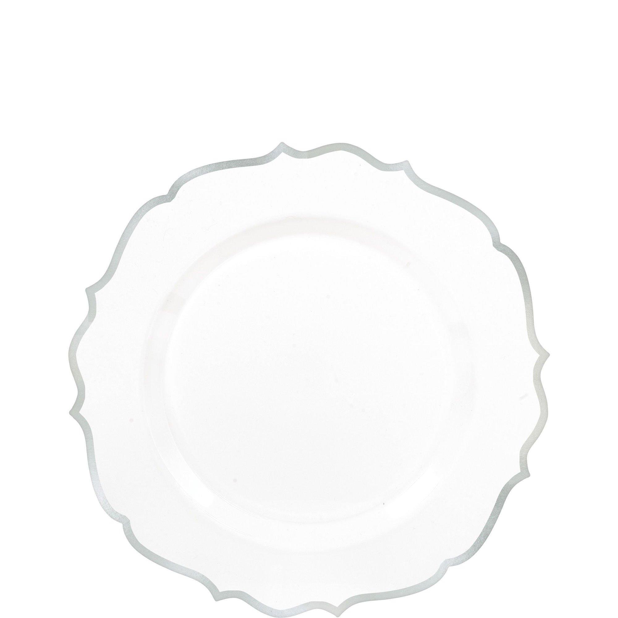 White SilverTrimmed Ornate Premium Plastic Dessert Plates 20ct Party