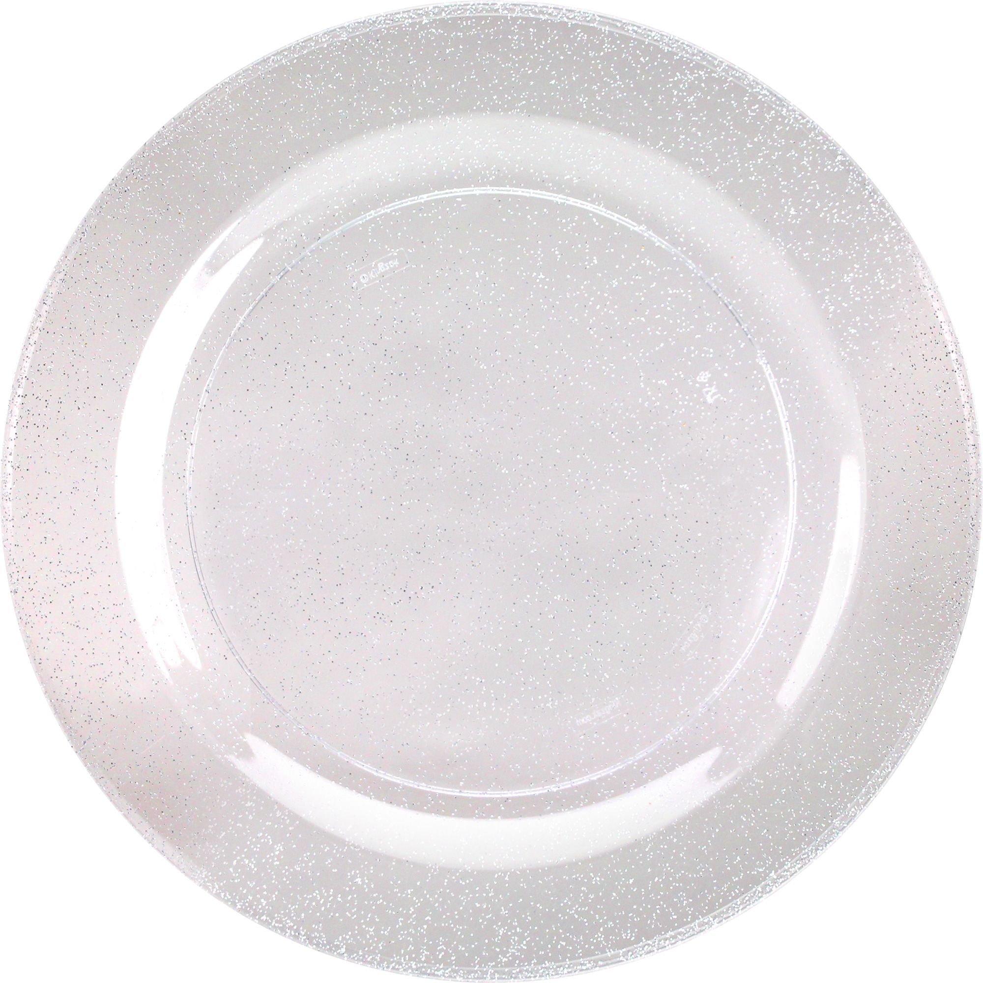Silver Glitter & White Premium Plastic Dinner Plates, 10.25in, 10ct