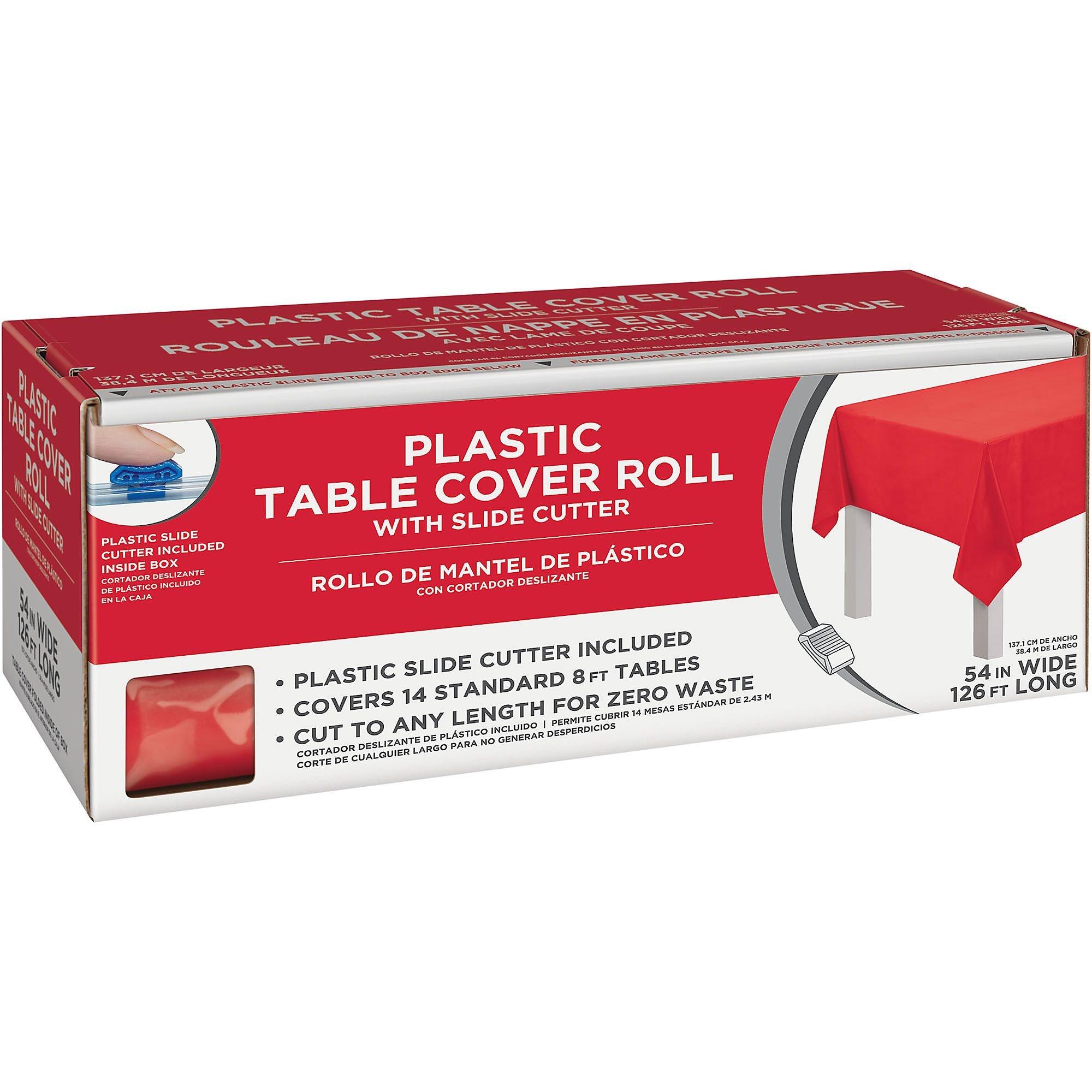 Red Plastic Table Cover Roll with Slide Cutter, 54in x 126ft Party City