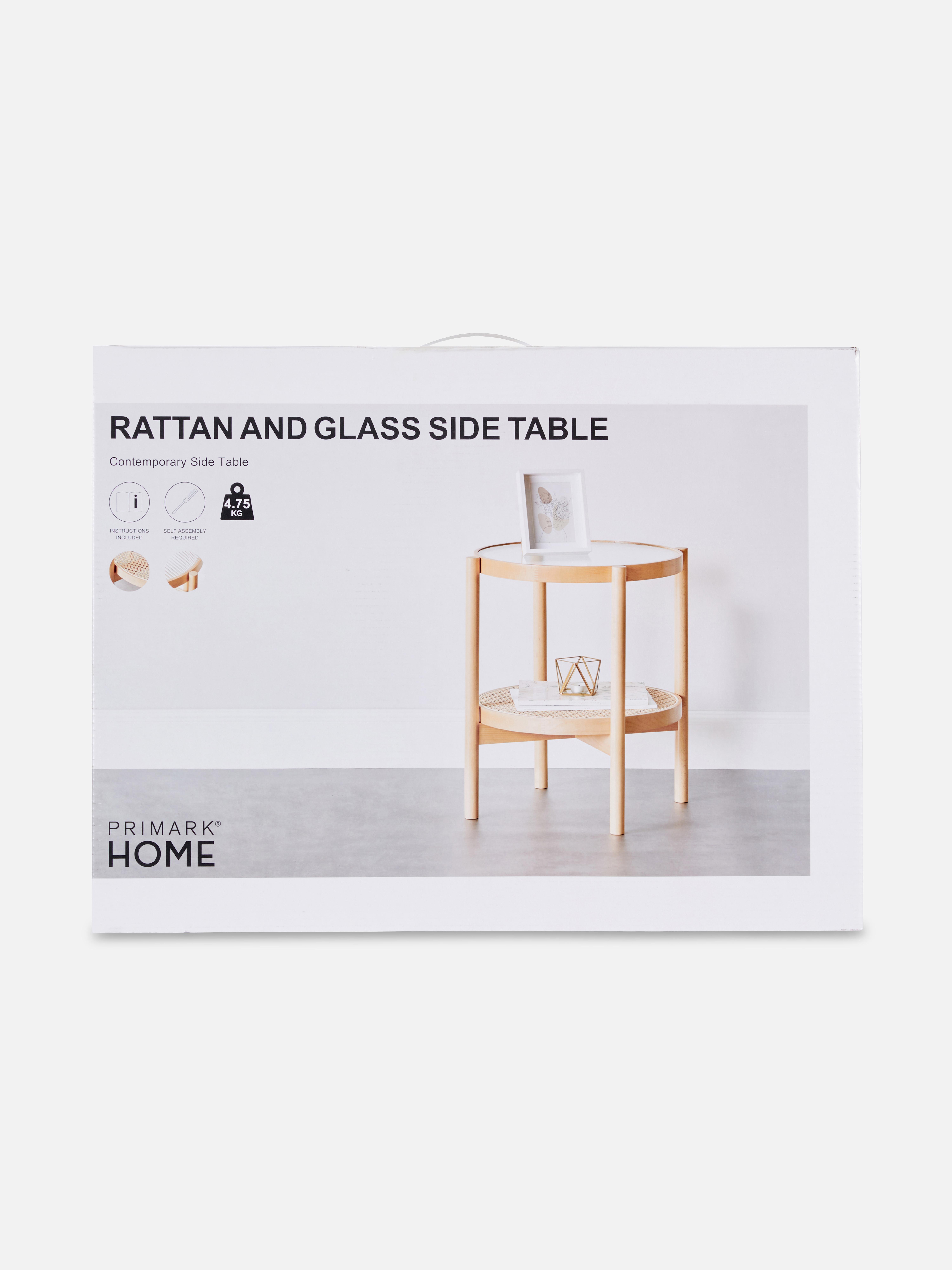 Natural Rattan and Glass Round Side Table Primark