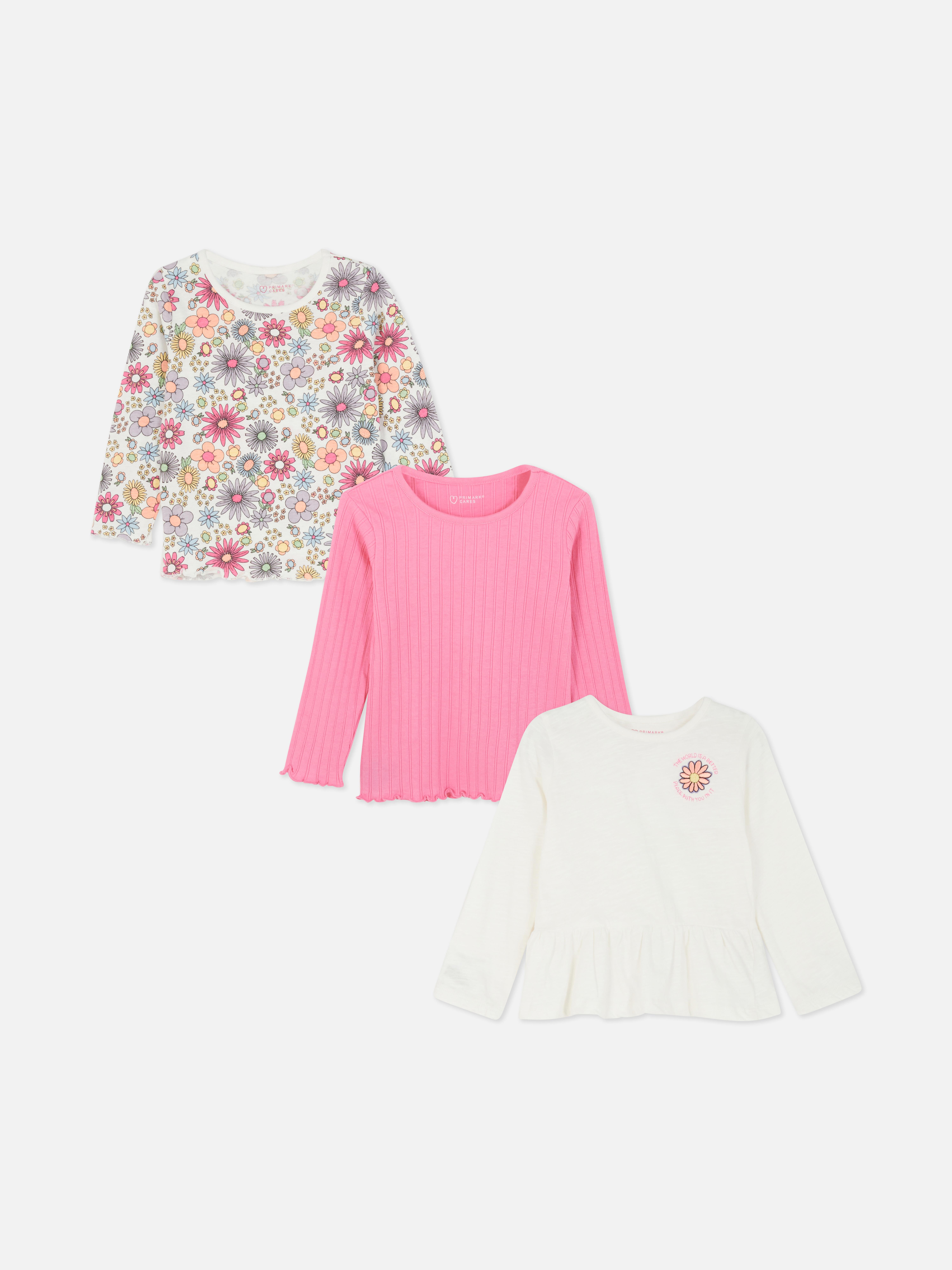 3pk Ribbed Long Sleeve Tshirts Primark