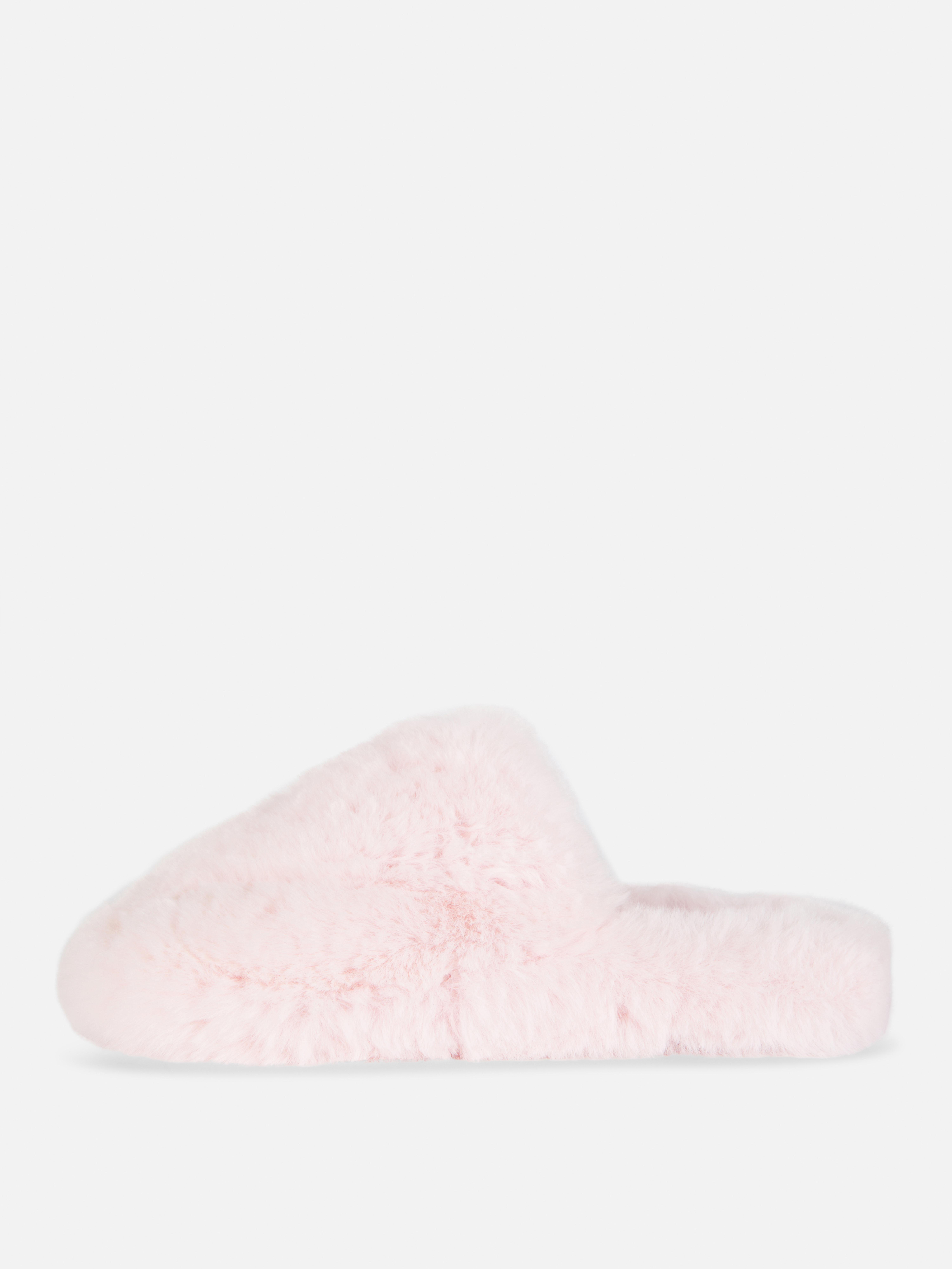 Women's Light Pink Faux Fur Mule Slippers Primark