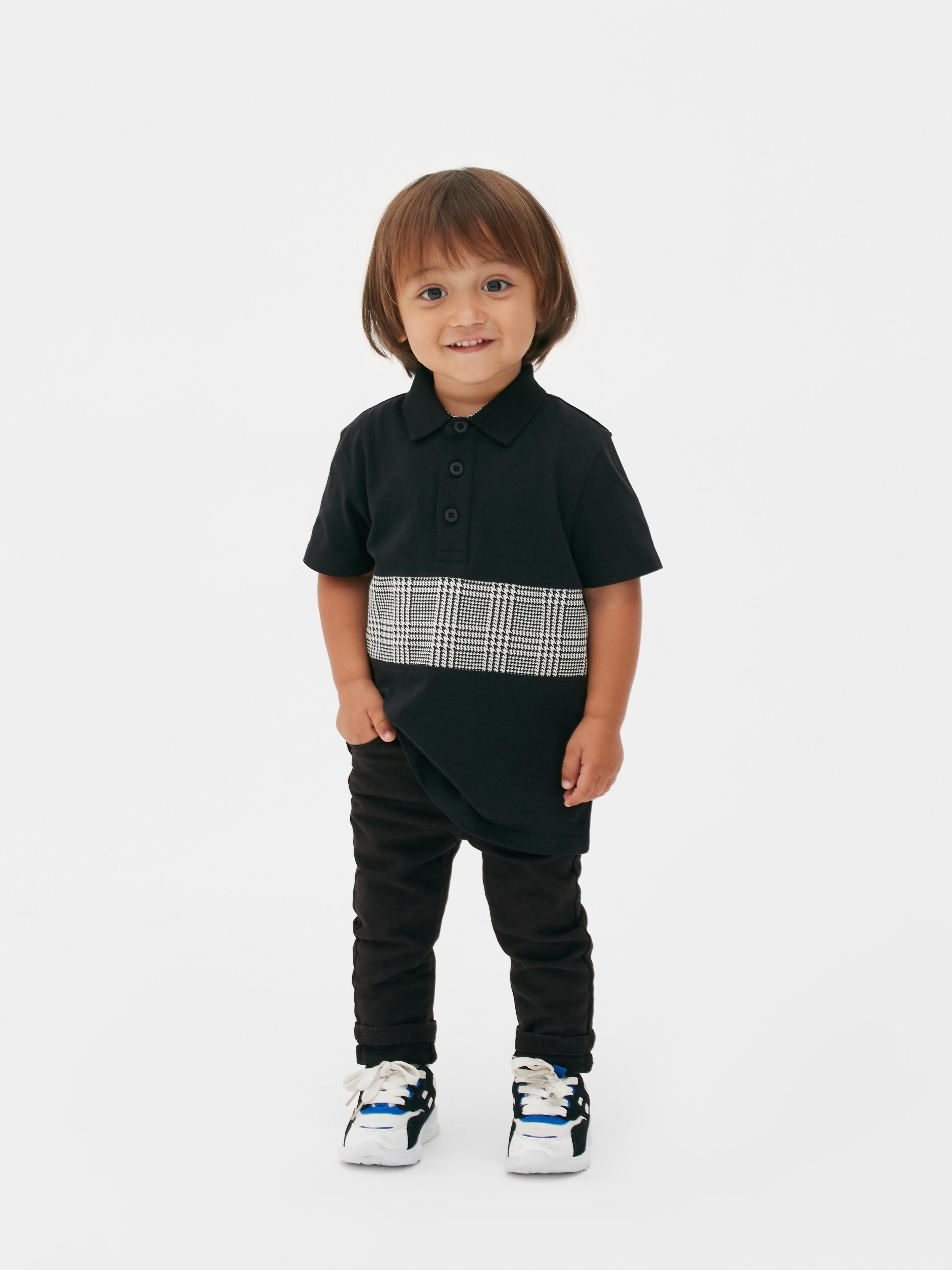 Boys Black Houndstooth Panel Polo Shirt Primark