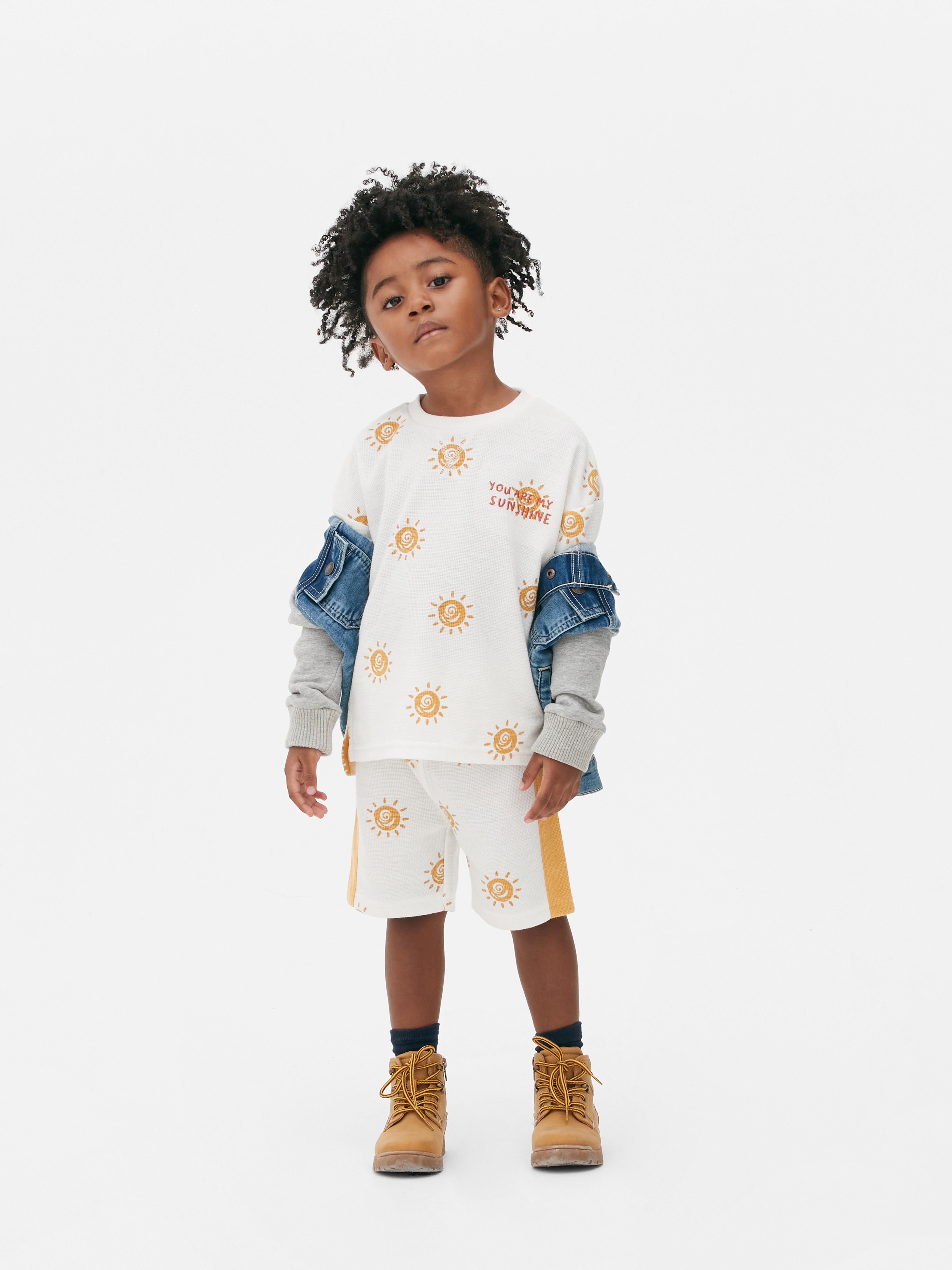 Boys; Ecru Sun Print Sweatshirt and Shorts Coord Set Primark