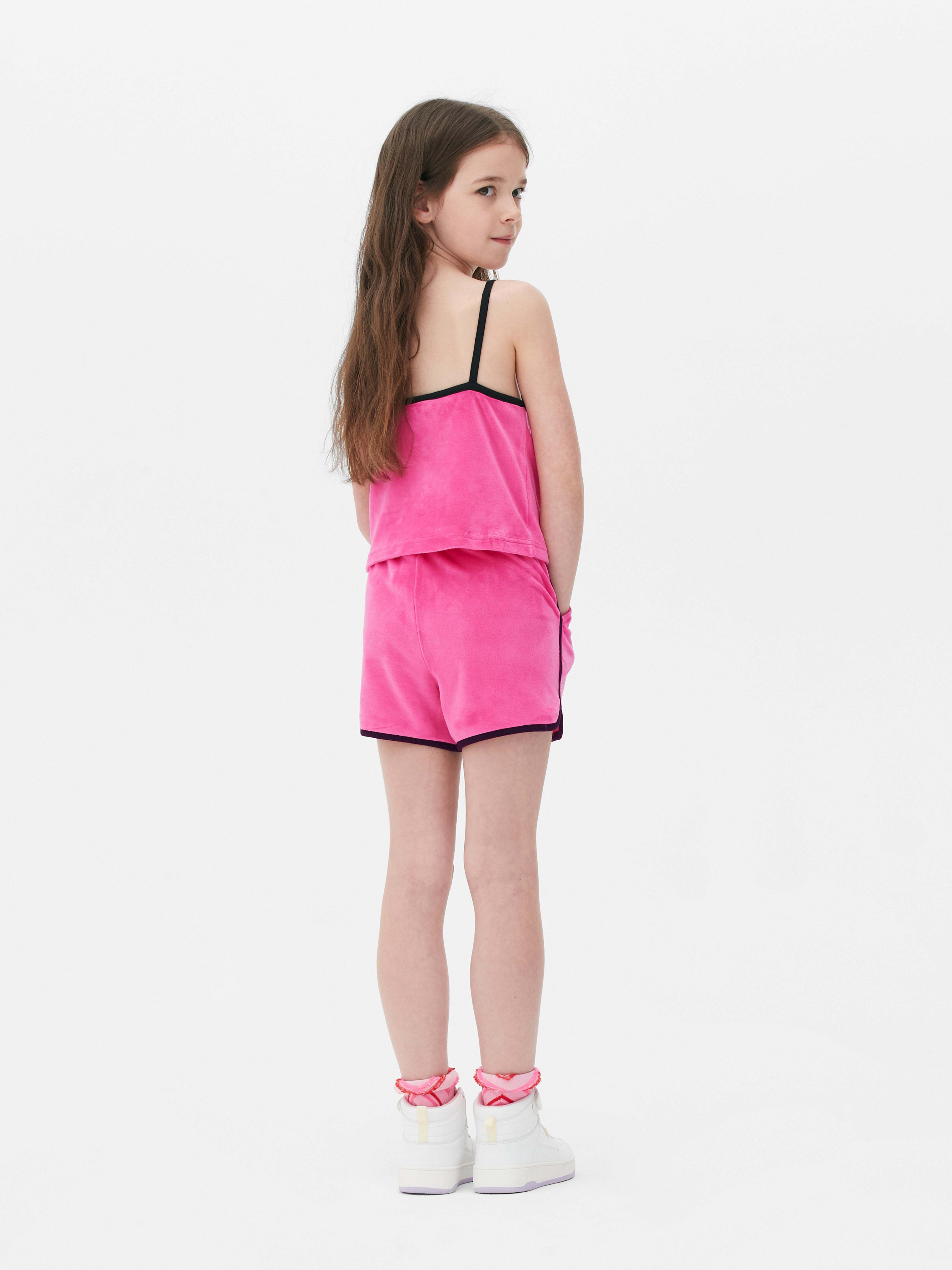 Girls Pink Pineapple Dance Studios Velour Top and Shorts Coord Set