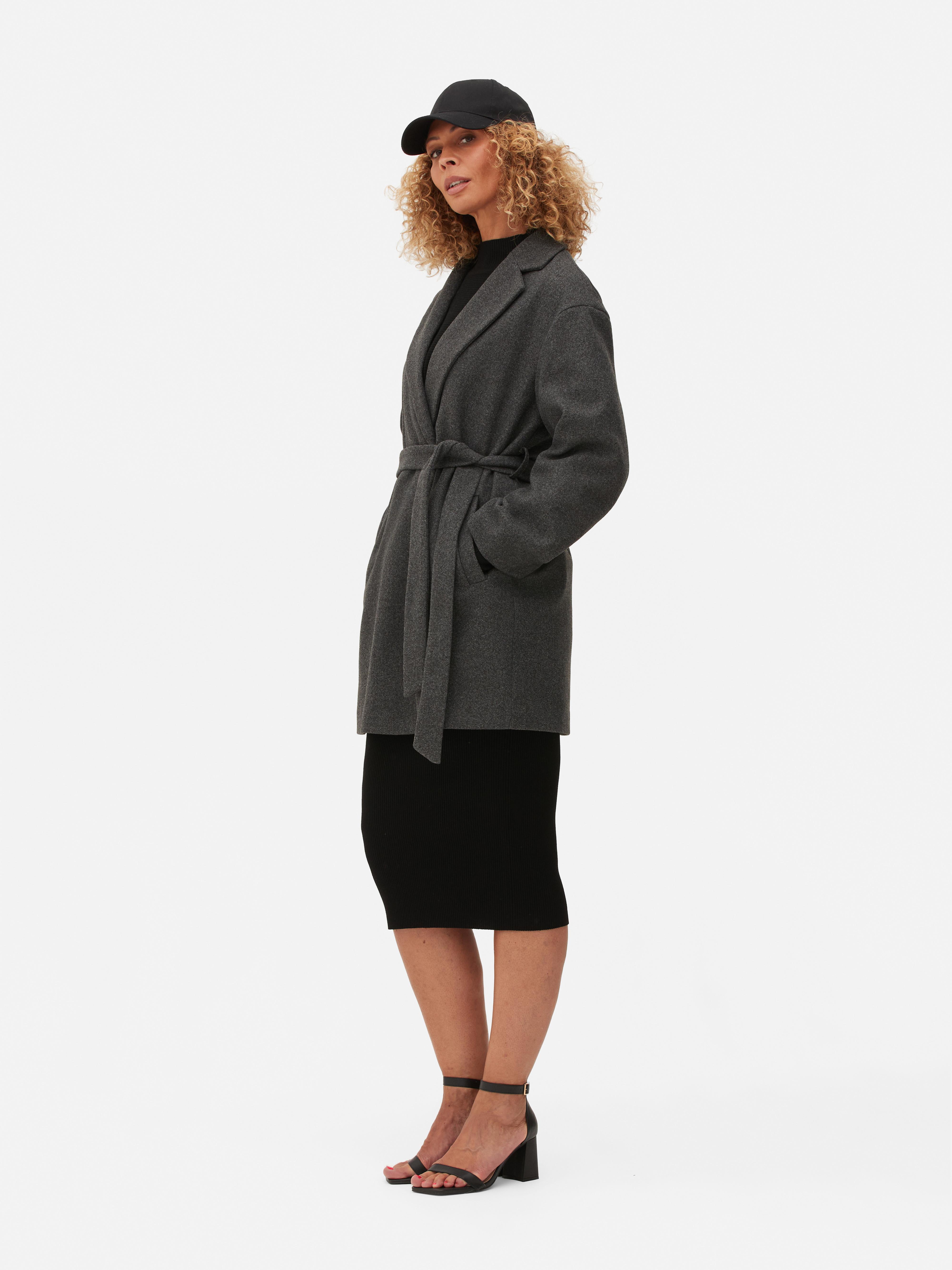 Womens Charcoal Belted Wrap Coat Primark