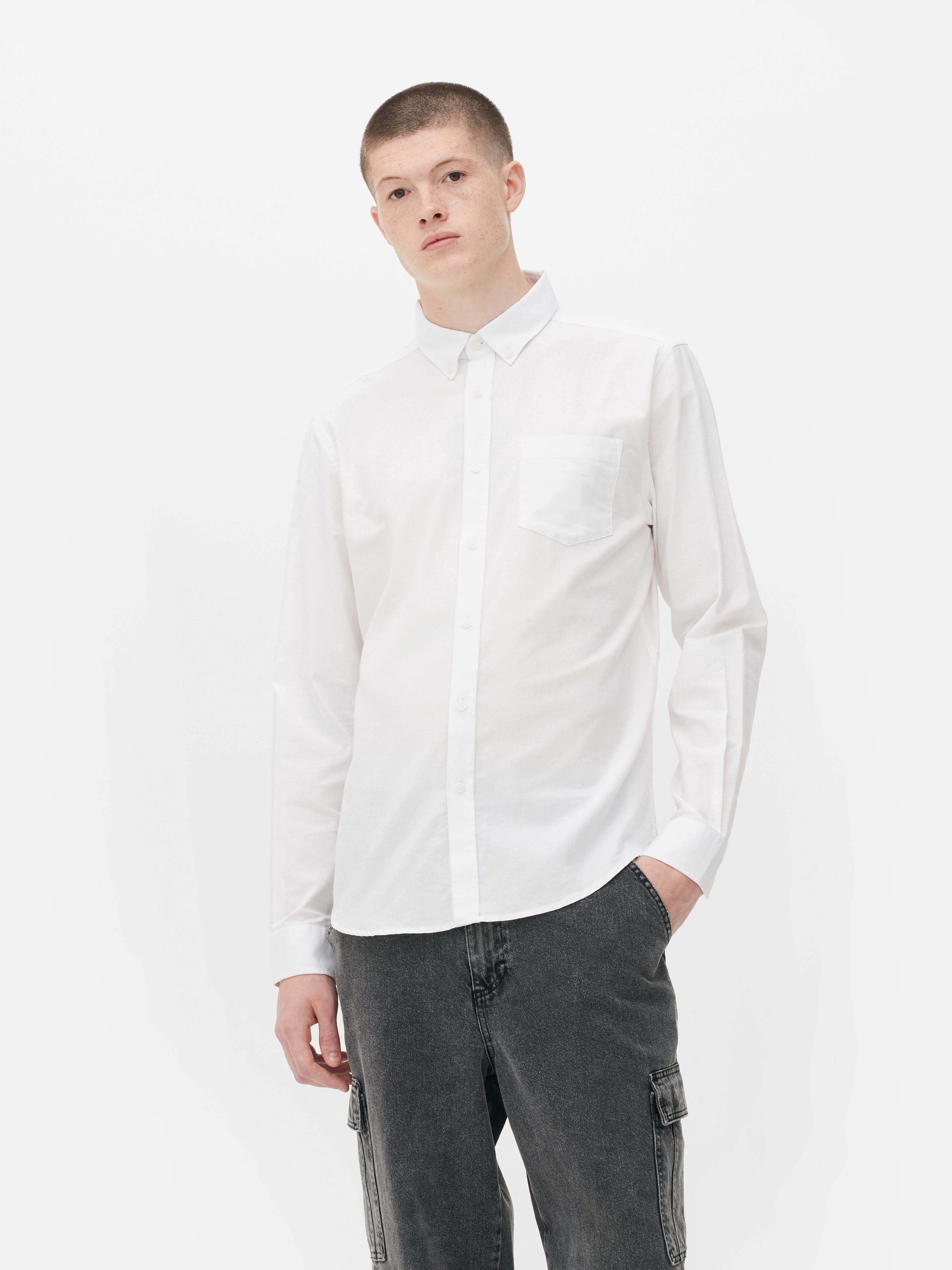 Mens White Long Sleeve Button Down Shirt Primark