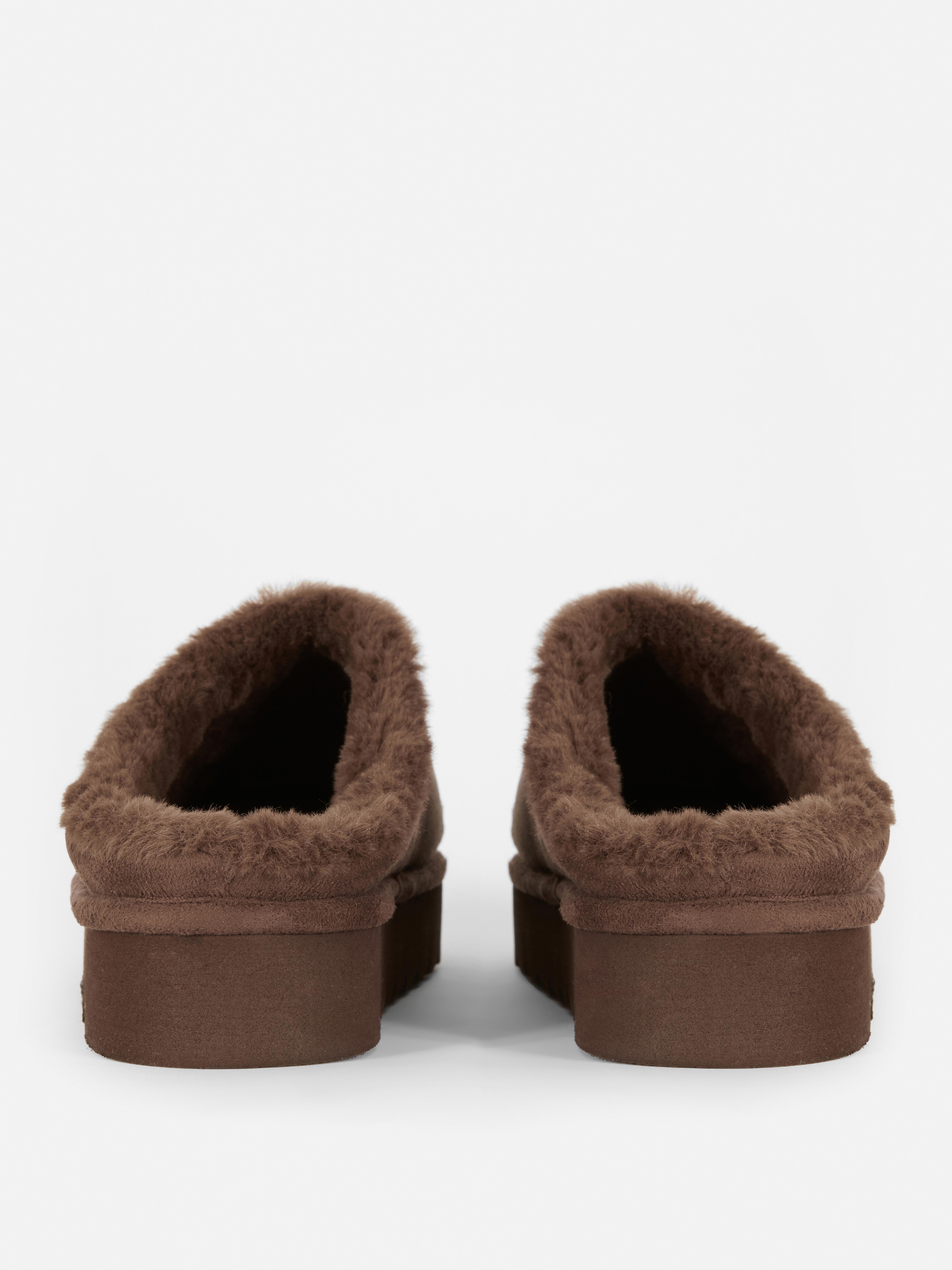 Women's Chocolate Faux Fur Lined Mule Slipper Penneys