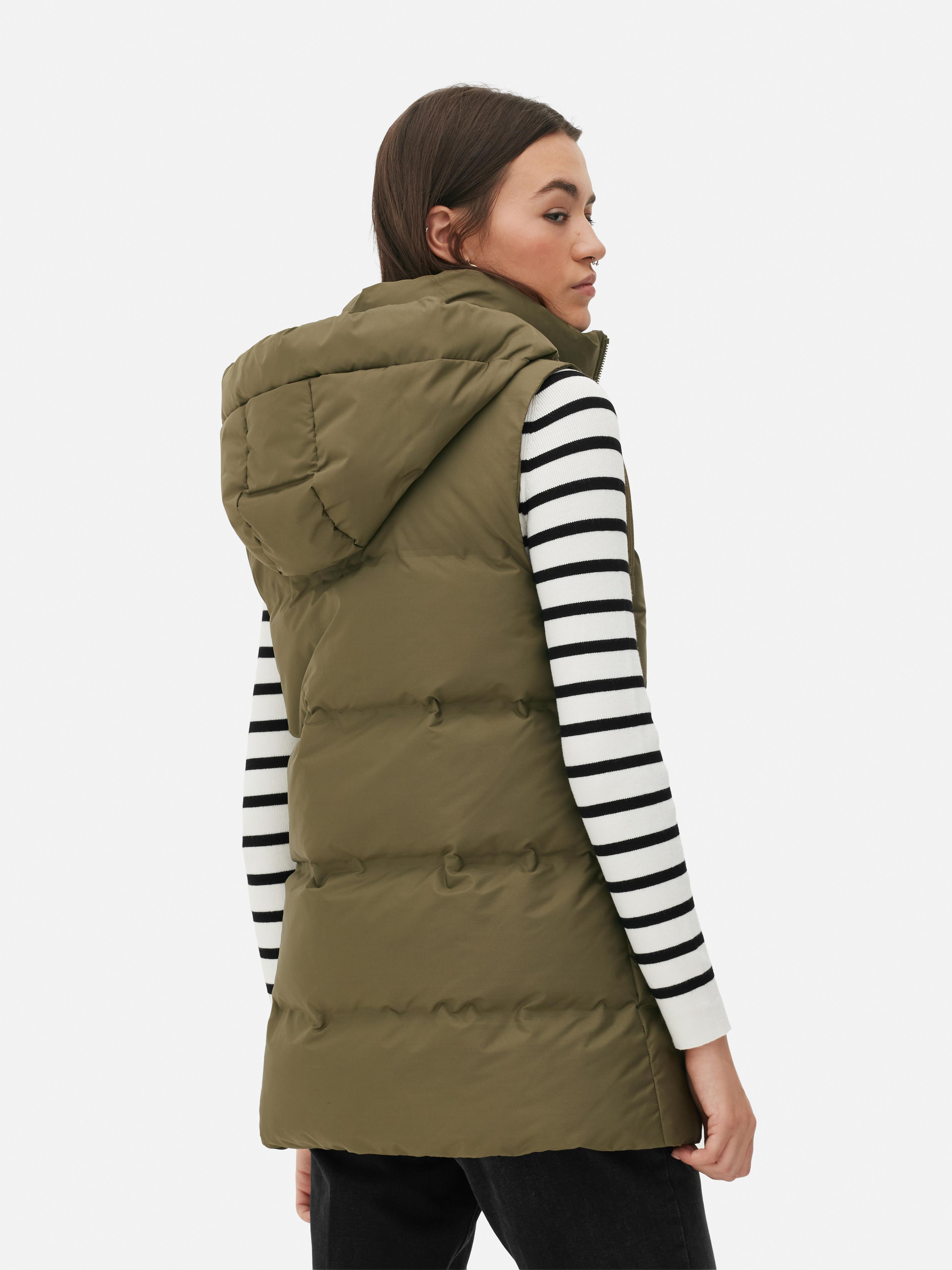 Womens Khaki Quilted Hooded Gilet Primark