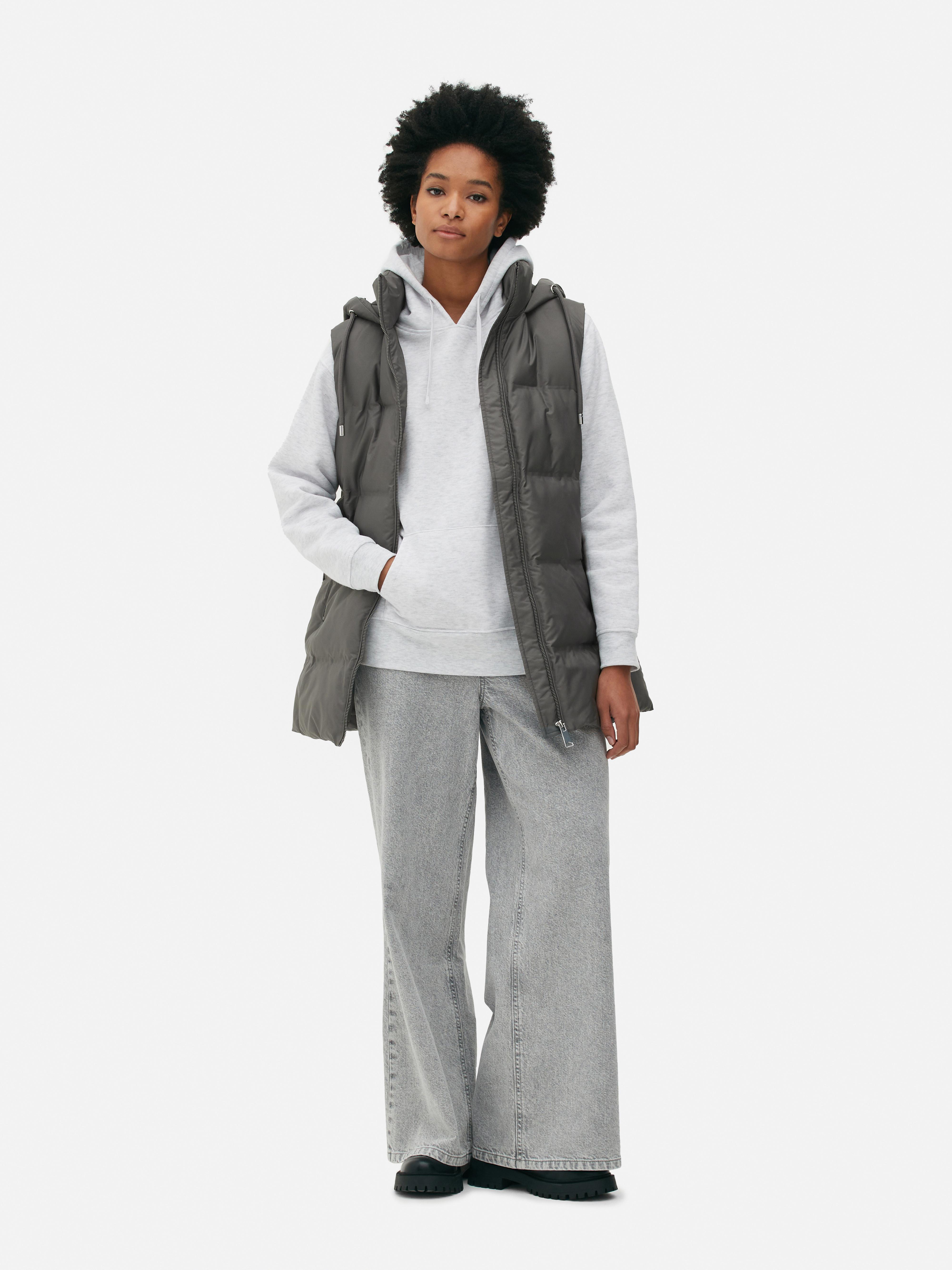 Womens Charcoal Quilted Hooded Gilet Primark
